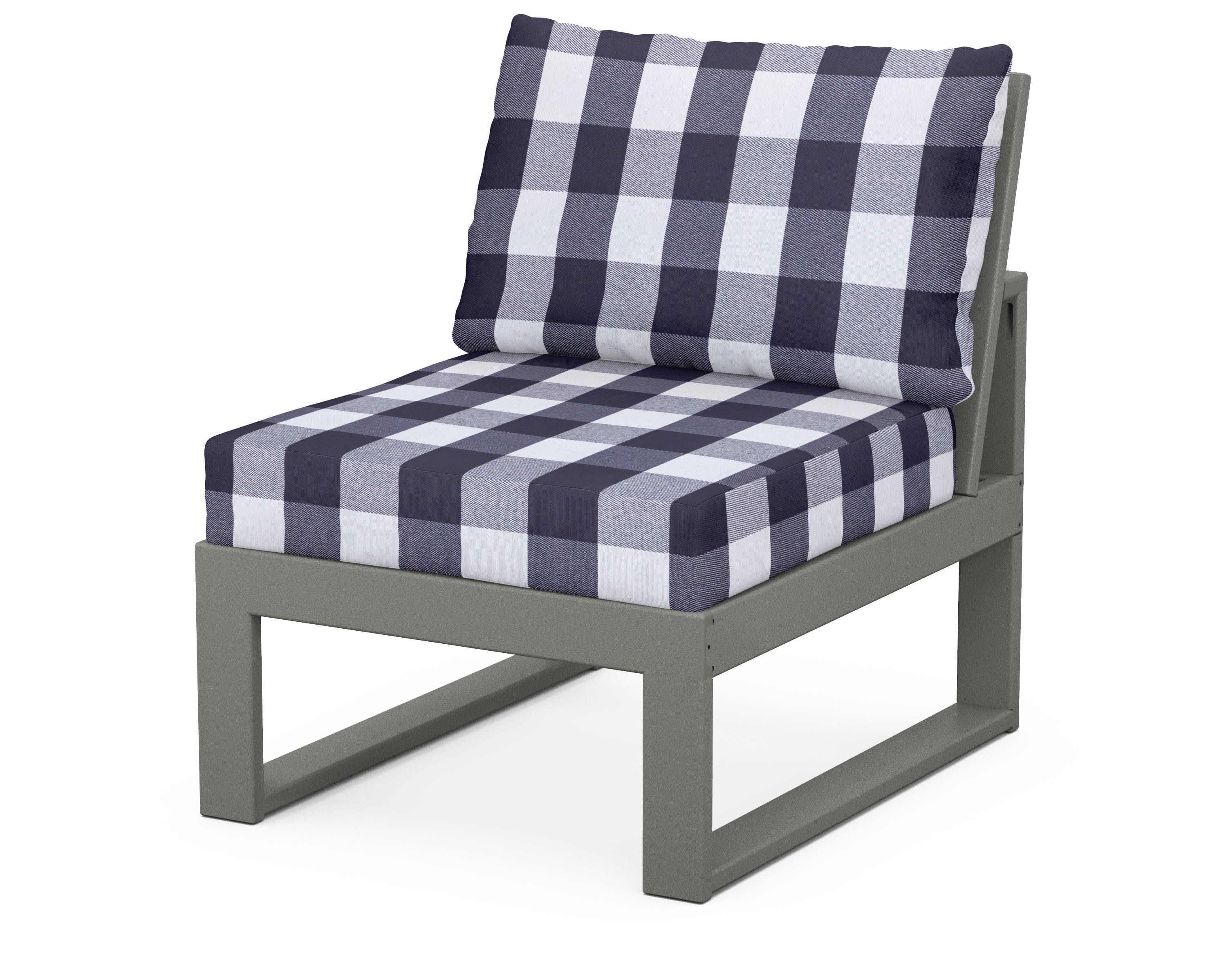 Modular Armless Chair in Slate Grey / Buffalo Plaid Navy