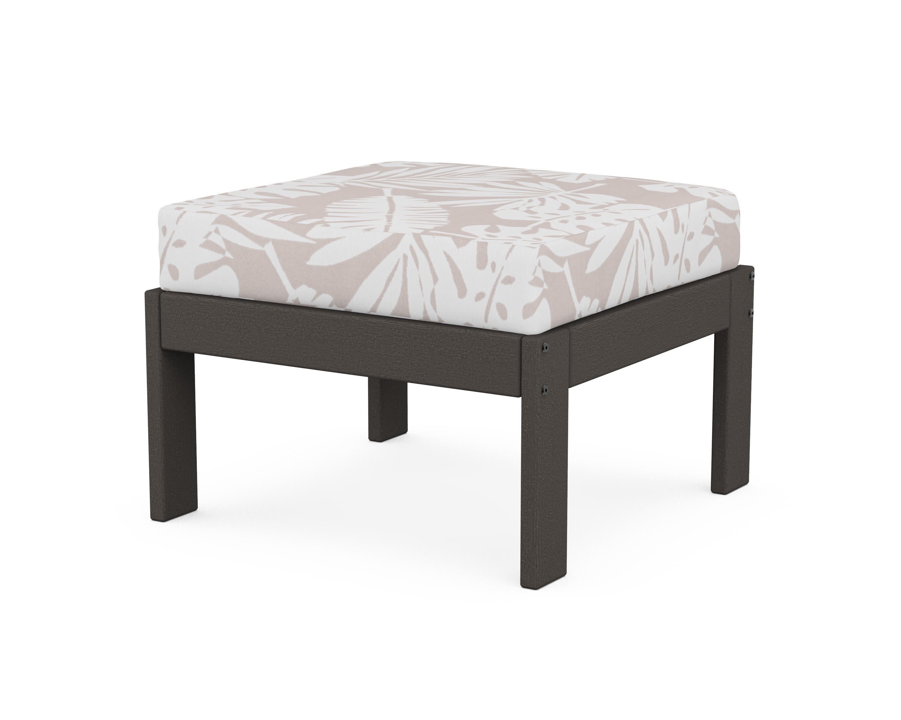 Vineyard Modular Ottoman in Vintage Coffee / Leaf Dune Burlap