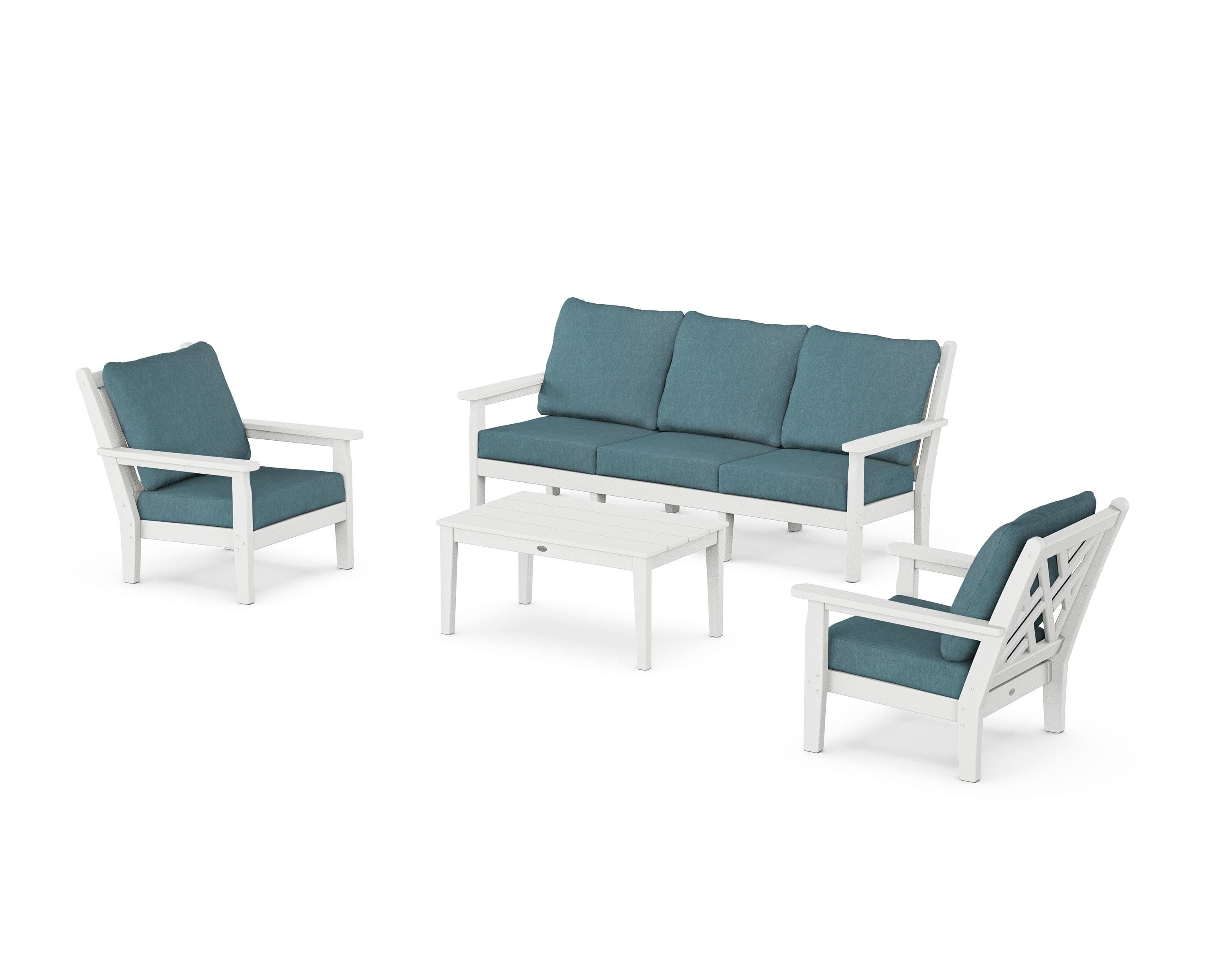 Chippendale 4-Piece Deep Seating Set with Sofa in White / Ocean Teal