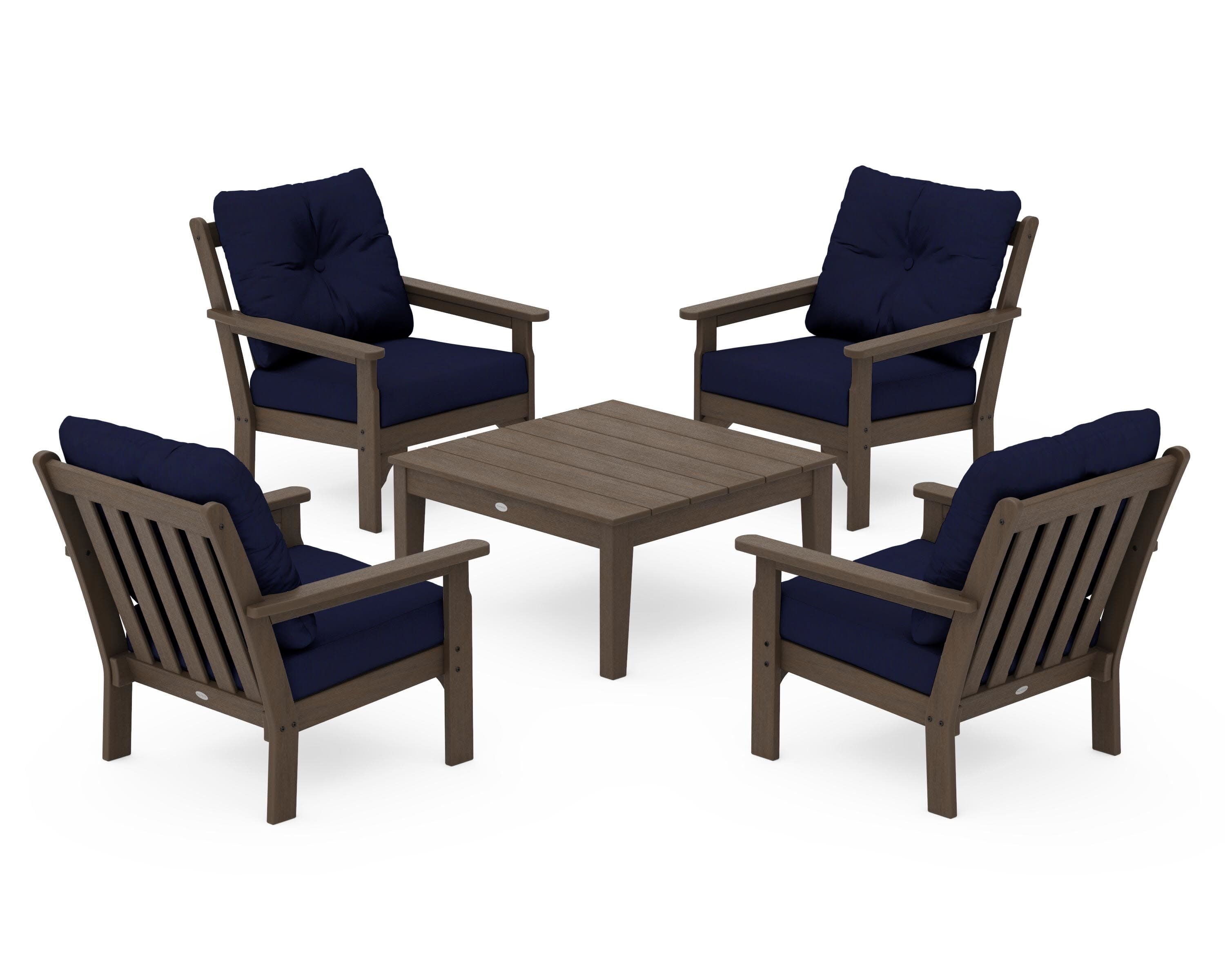 Vineyard 5-Piece Deep Seating Conversation Set in Kona / Navy