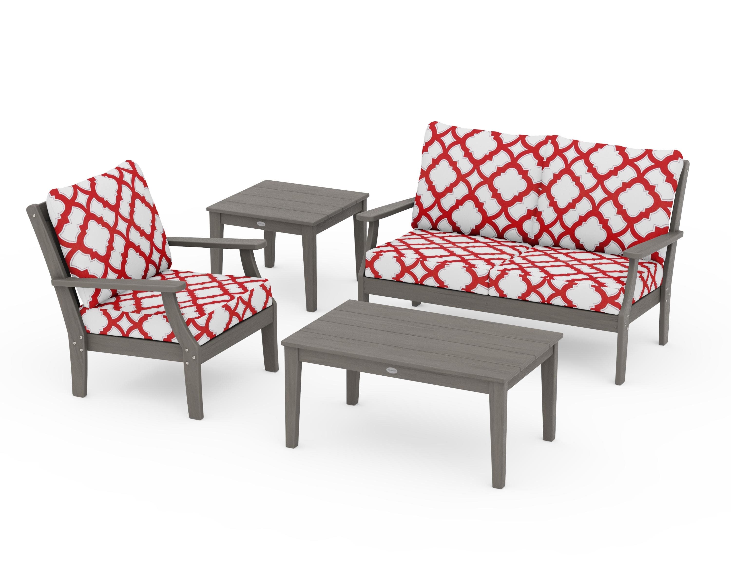 Braxton 4-Piece Deep Seating Set in Driftwood / Trellis Crimson