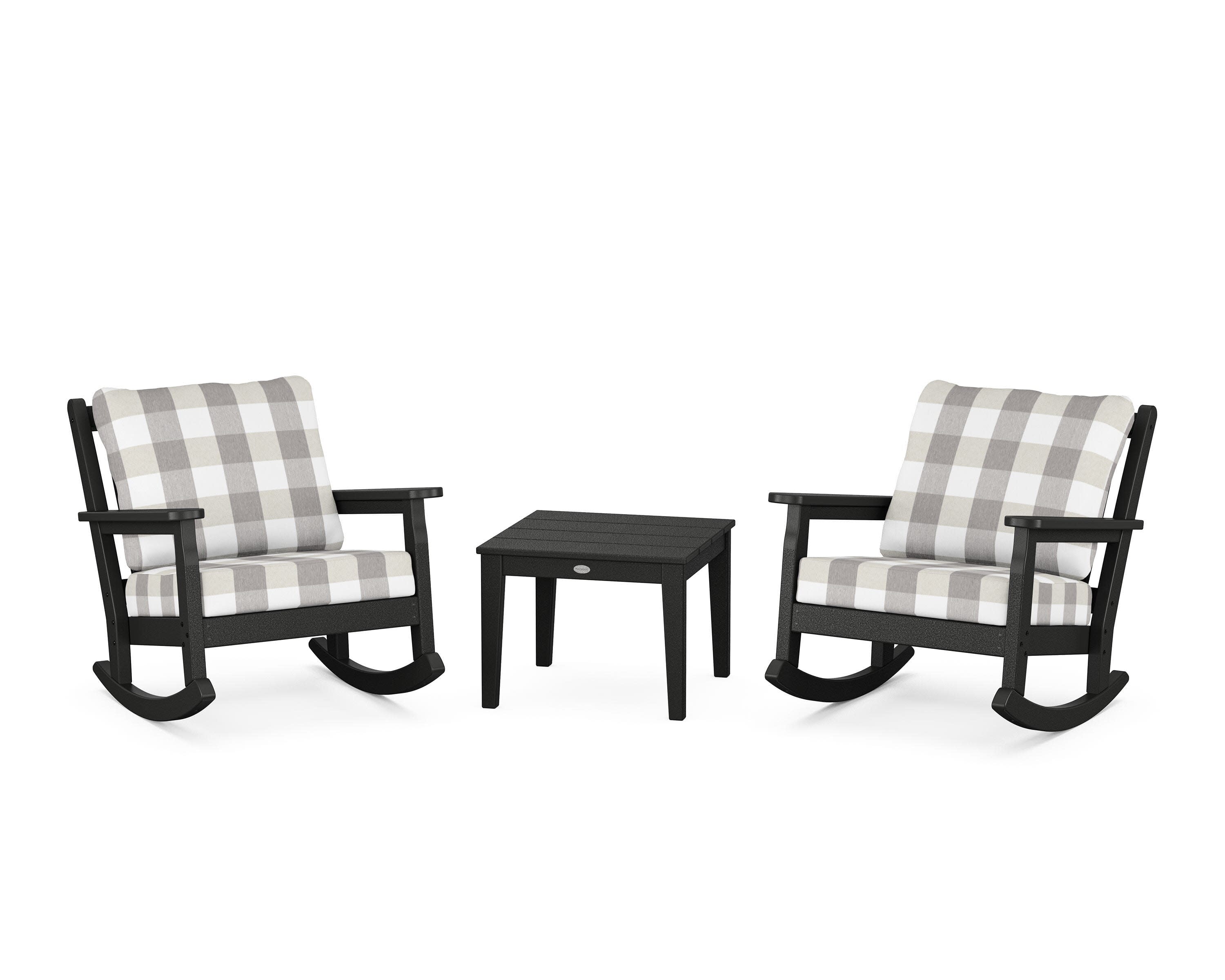 Chippendale 3-Piece Deep Seating Rocker Set in Black / Buffalo Plaid Grey Mist