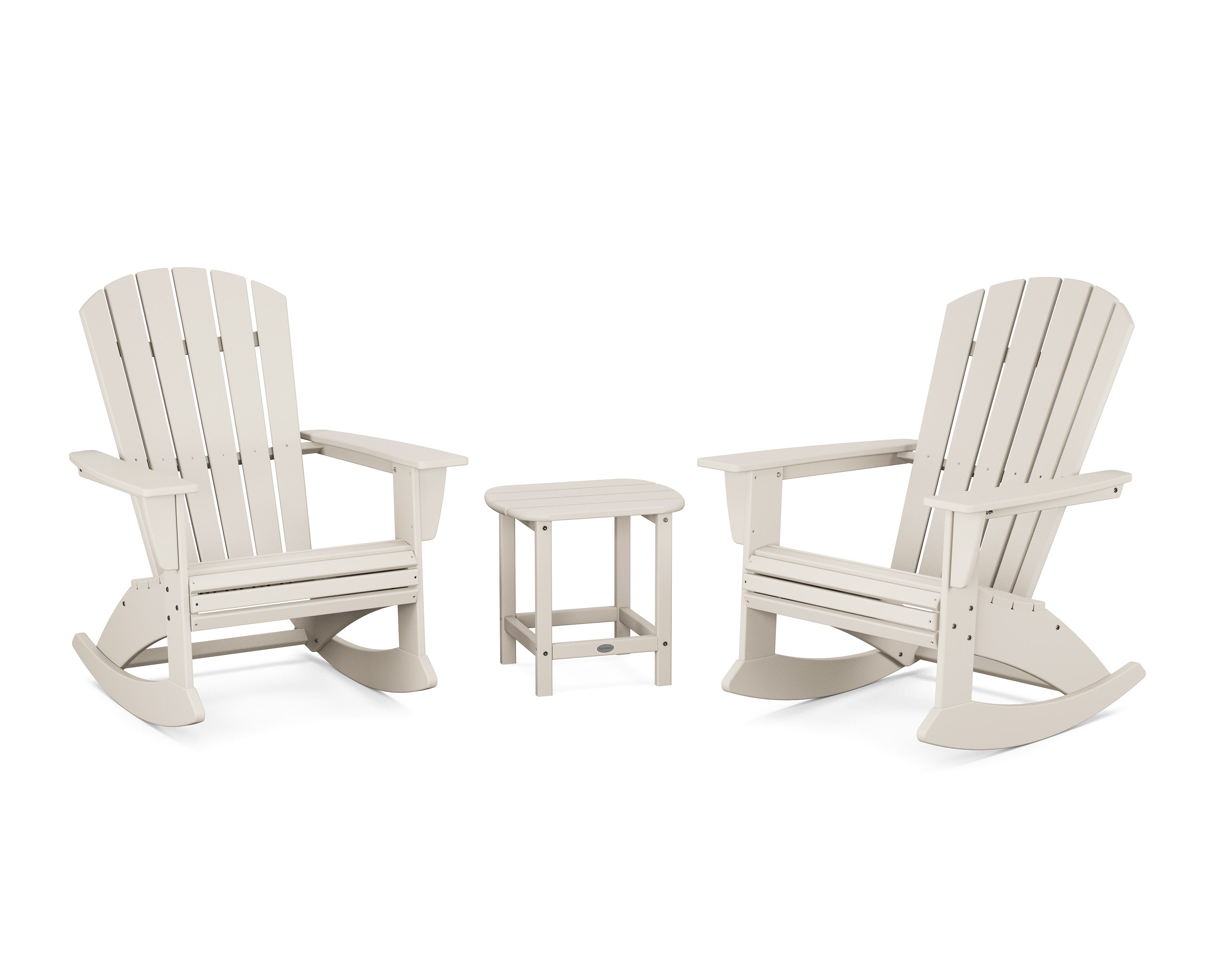 Nautical Curveback 3-Piece Adirondack Rocking Chair Set in Sand