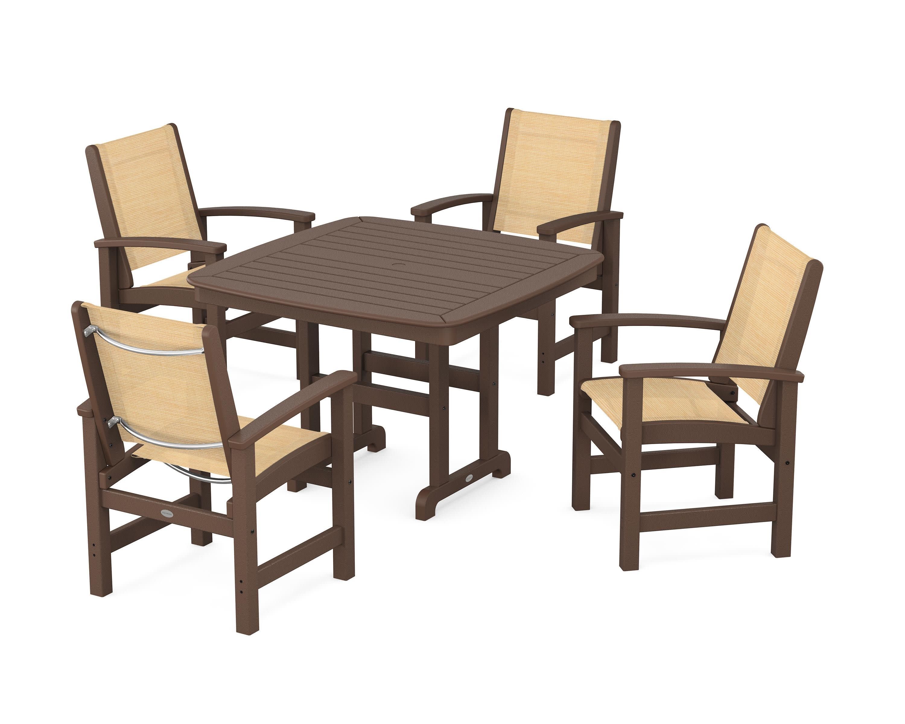 Coastal 5-Piece Dining Set in Mahogany / Dupioni Apricot Sling