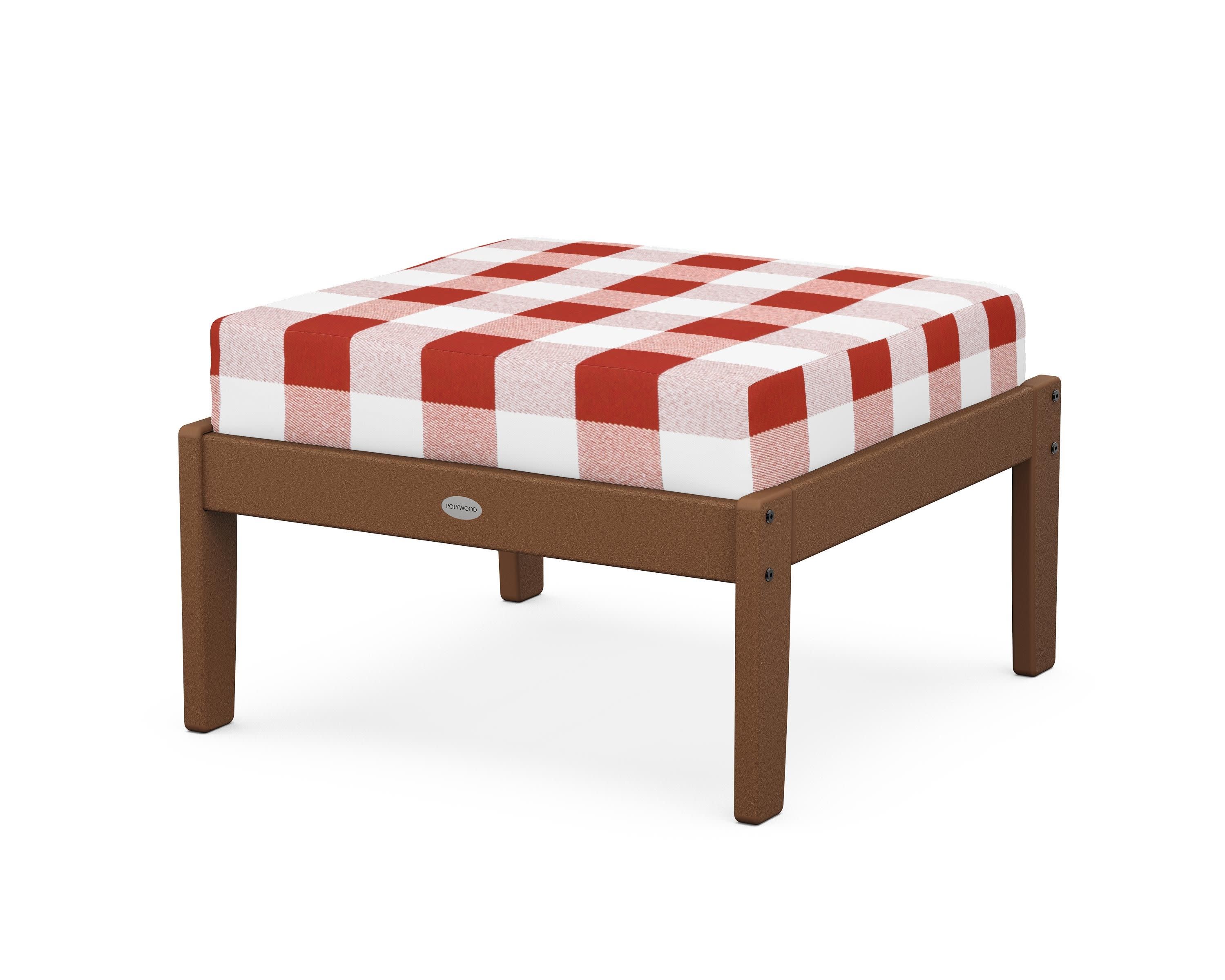 Braxton Deep Seating Ottoman in Teak / Buffalo Plaid Crimson