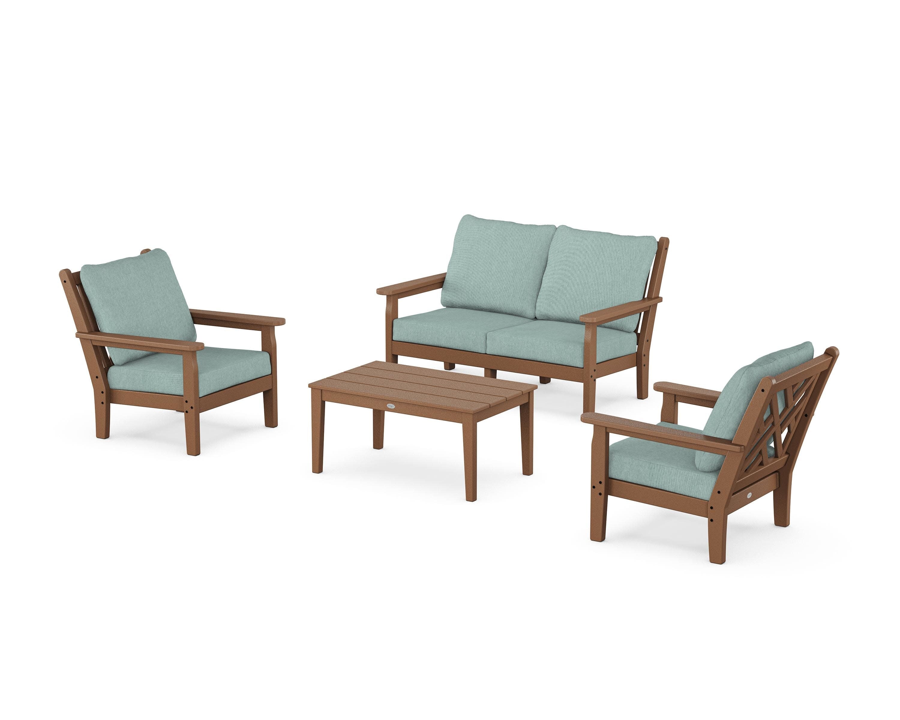 Chippendale 4-Piece Deep Seating Set with Loveseat in Teak / Glacier Spa