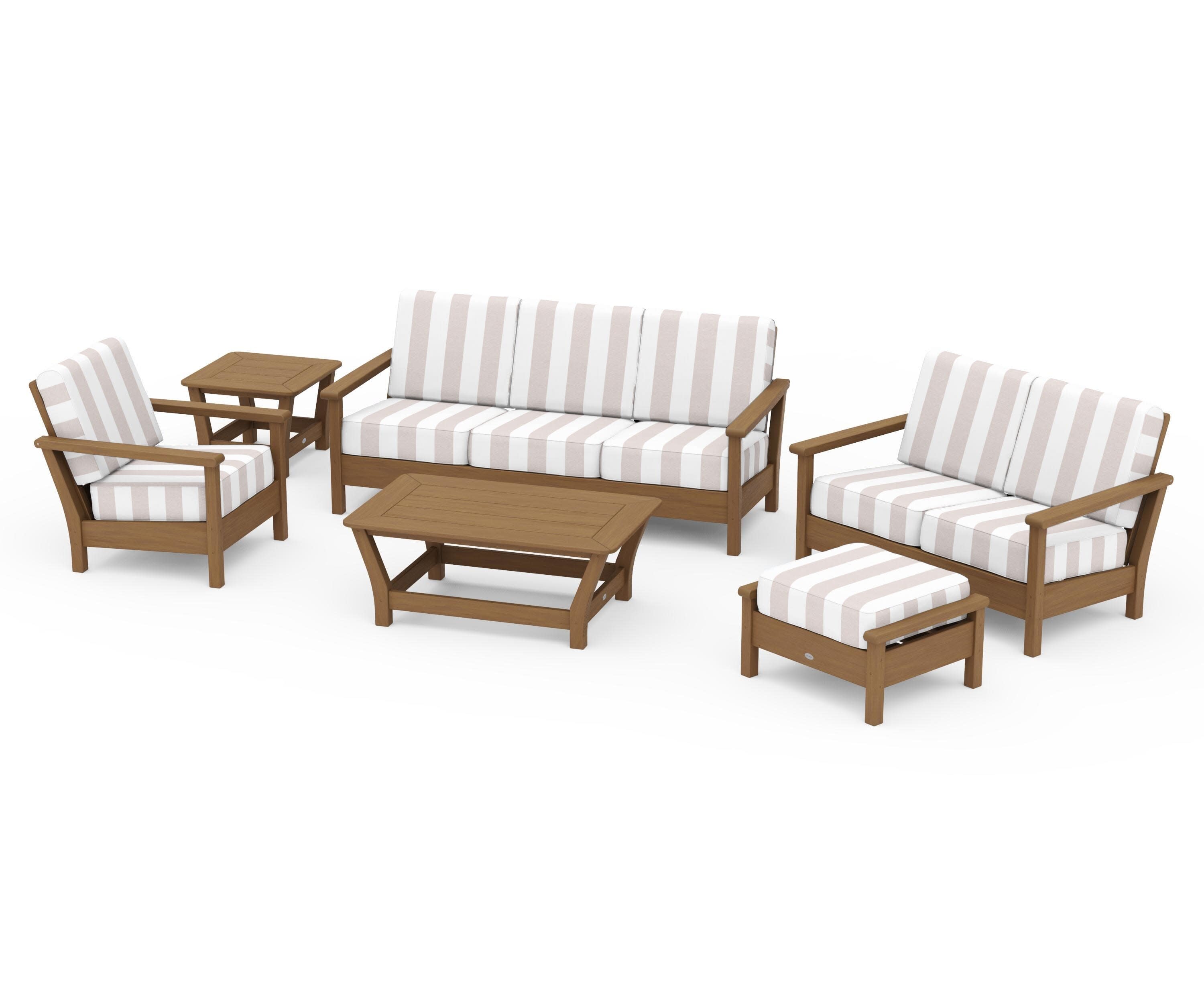 Harbour 6-Piece Outdoor Living Set in Natural / Cabana Stripe Dune Burlap