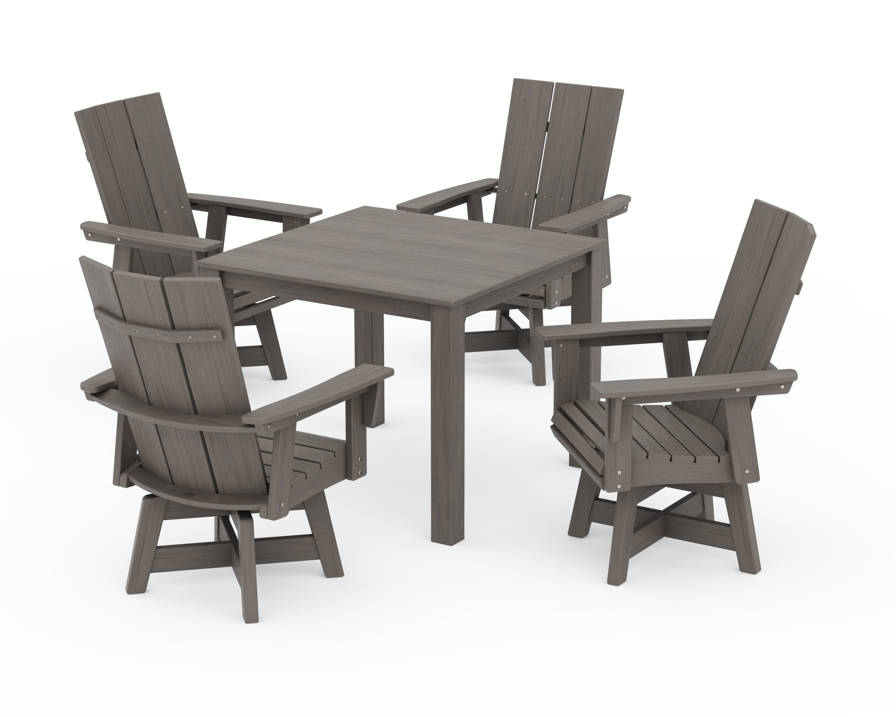 Modern Curveback Adirondack 5-Piece Parsons Swivel Dining Set in Driftwood