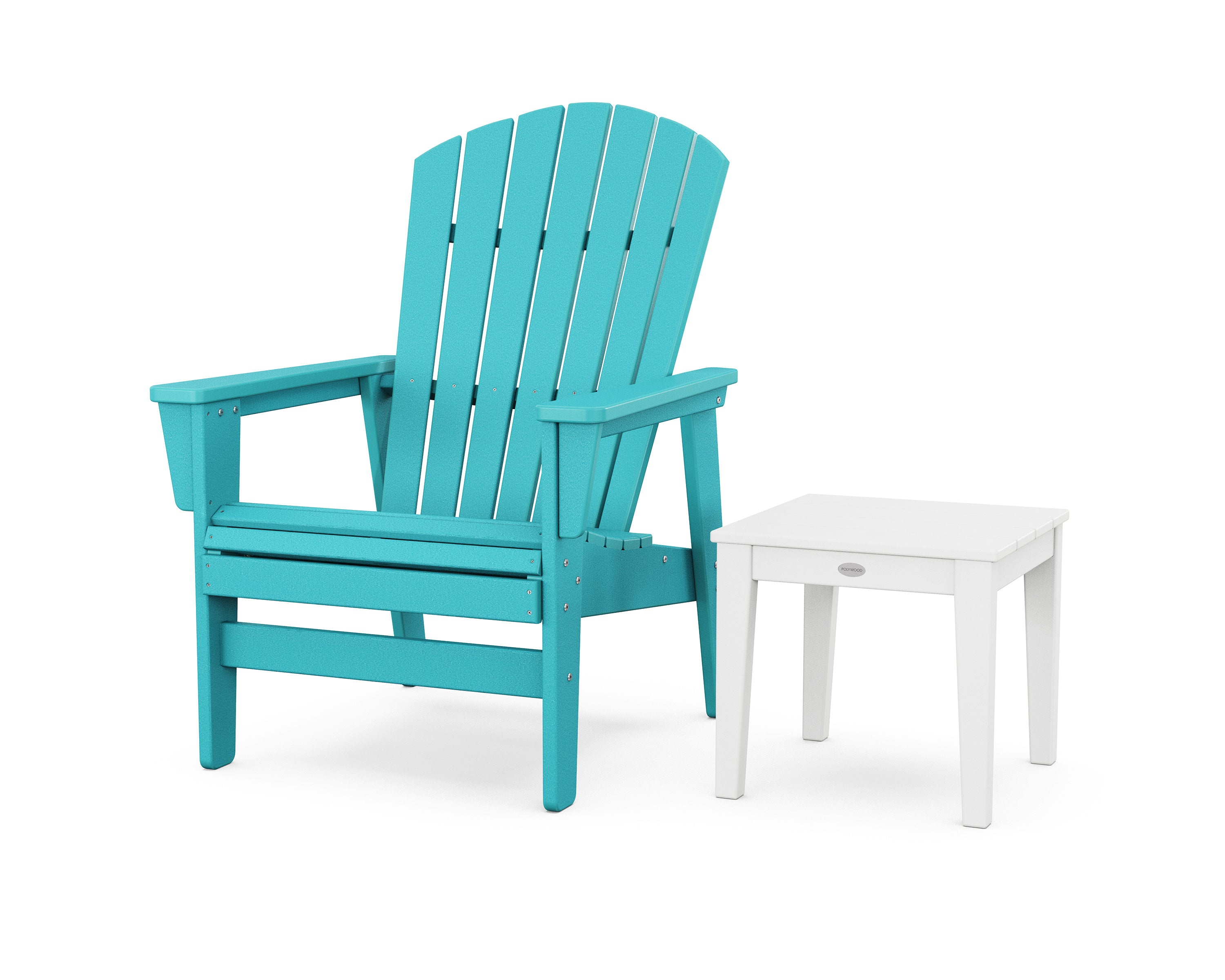 Nautical Grand Upright Adirondack Chair with Side Table in Aruba / White