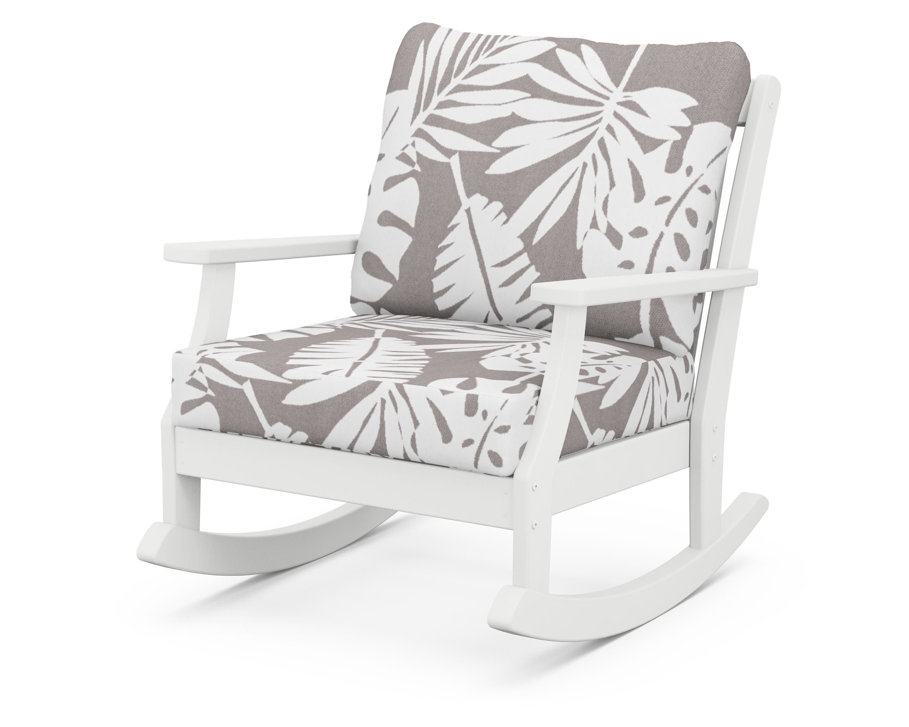 Braxton Deep Seating Rocking Chair in White / Leaf Grey Mist