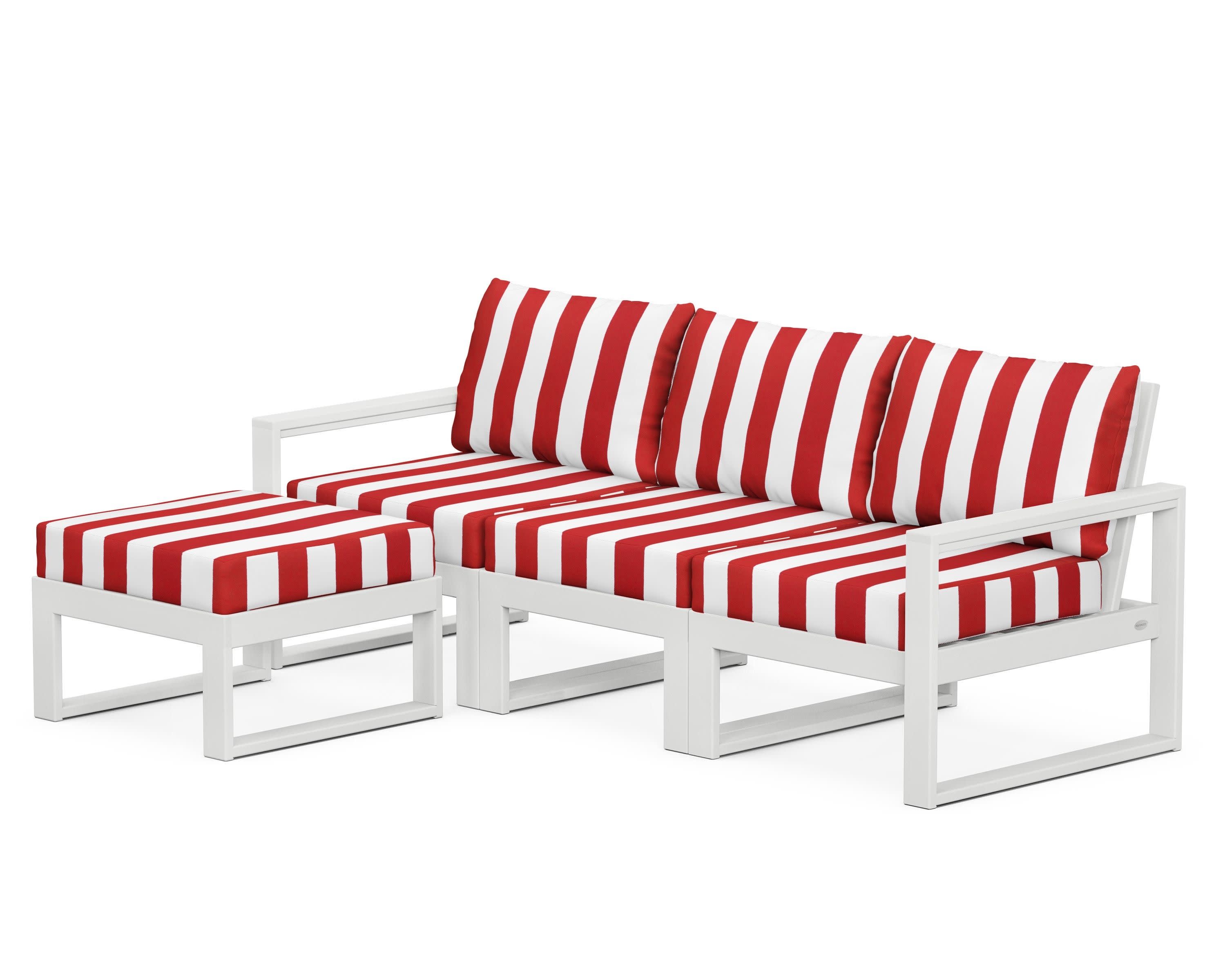 EDGE 4-Piece Modular Deep Seating Set with Ottoman in White / Cabana Stripe Crimson
