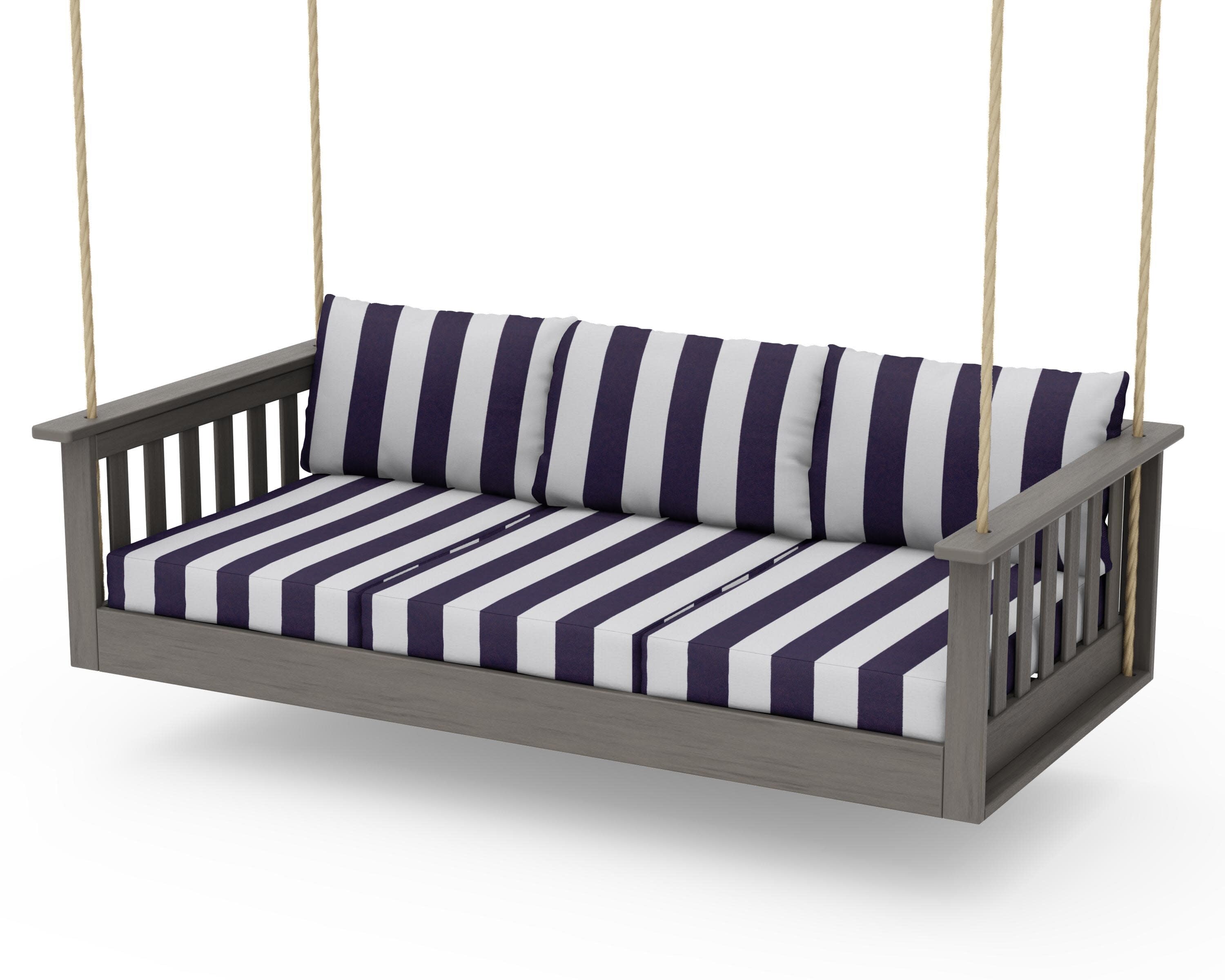 Vineyard Daybed Swing in Driftwood / Cabana Stripe Navy
