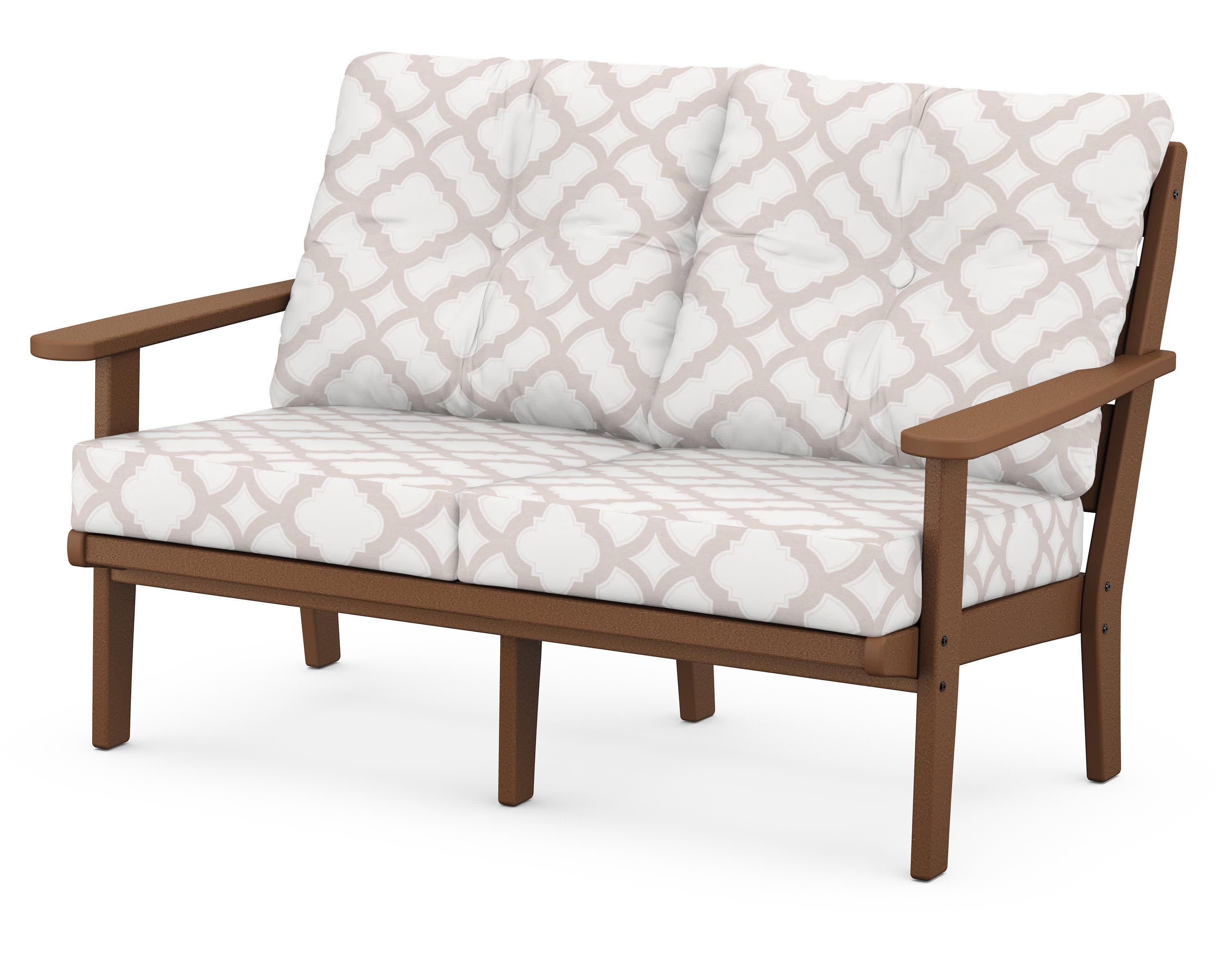 Lakeside Deep Seating Loveseat in Teak / Trellis Dune Burlap