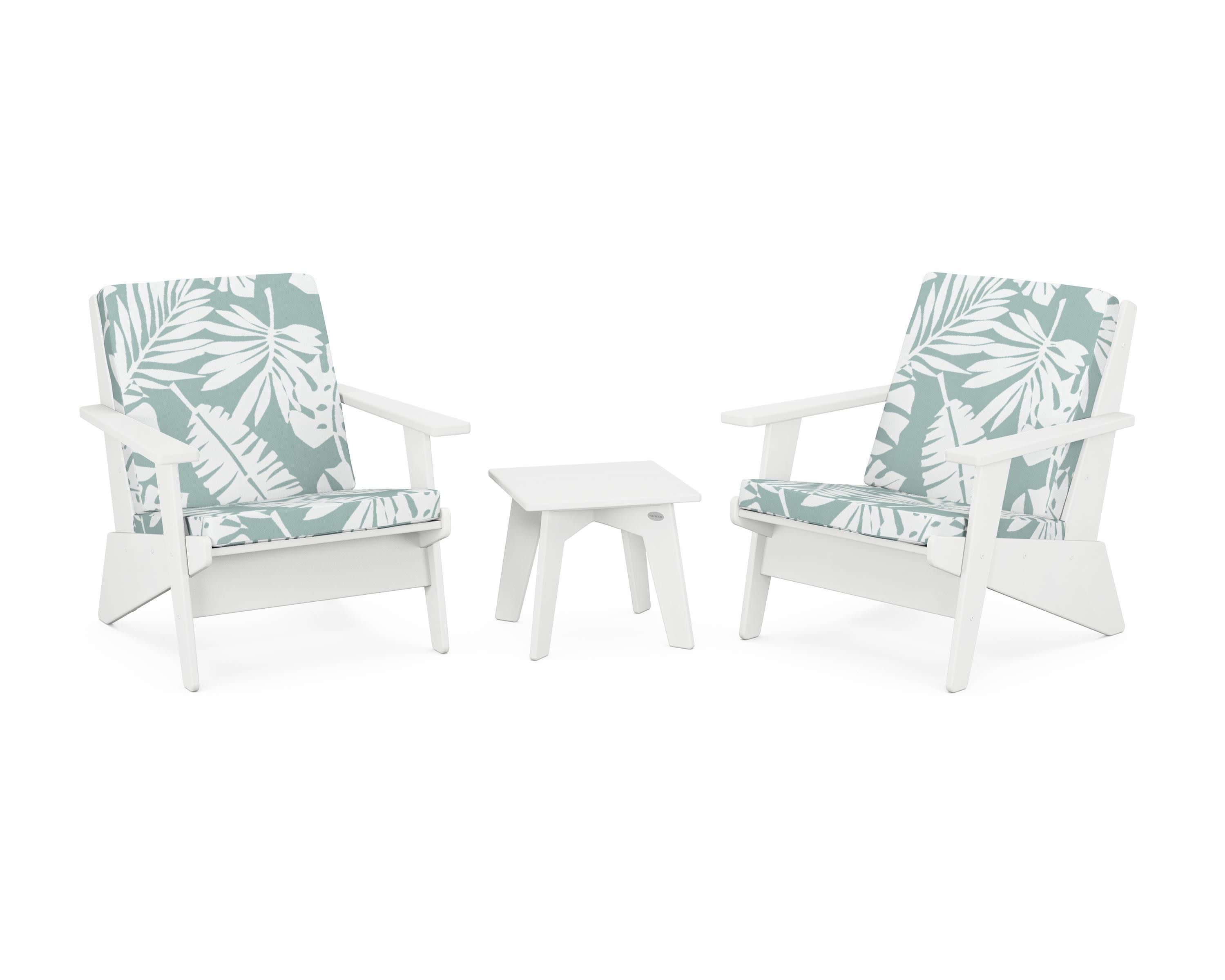 Riviera Modern Lounge 3-Piece Set in White / Leaf Glacier Spa