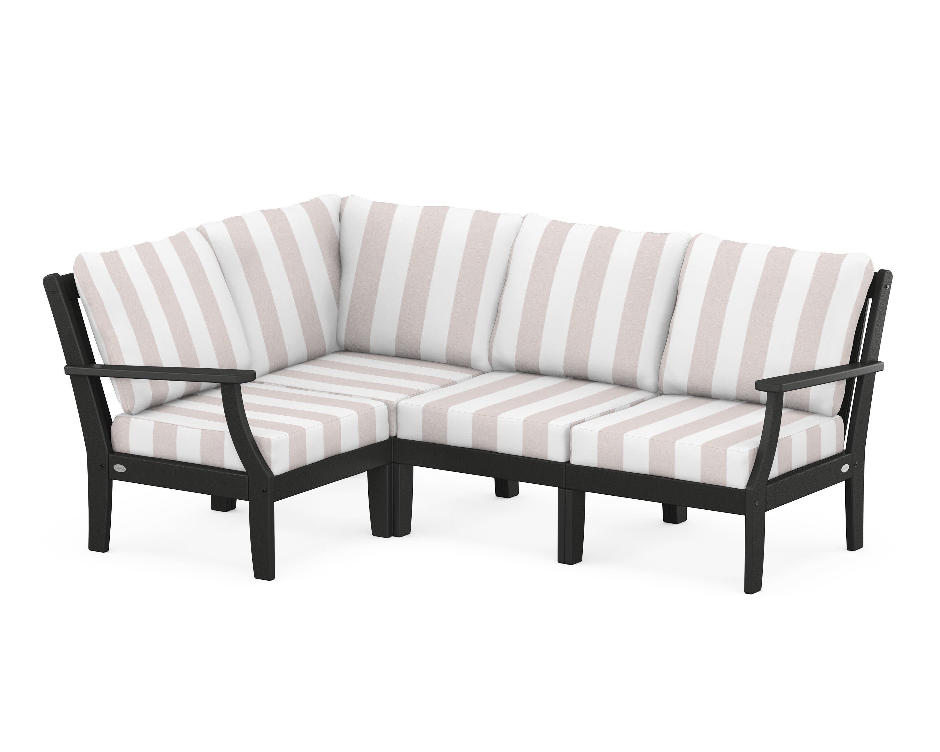 Braxton Modular 4-Piece Deep Seating Set in Black / Cabana Stripe Dune Burlap