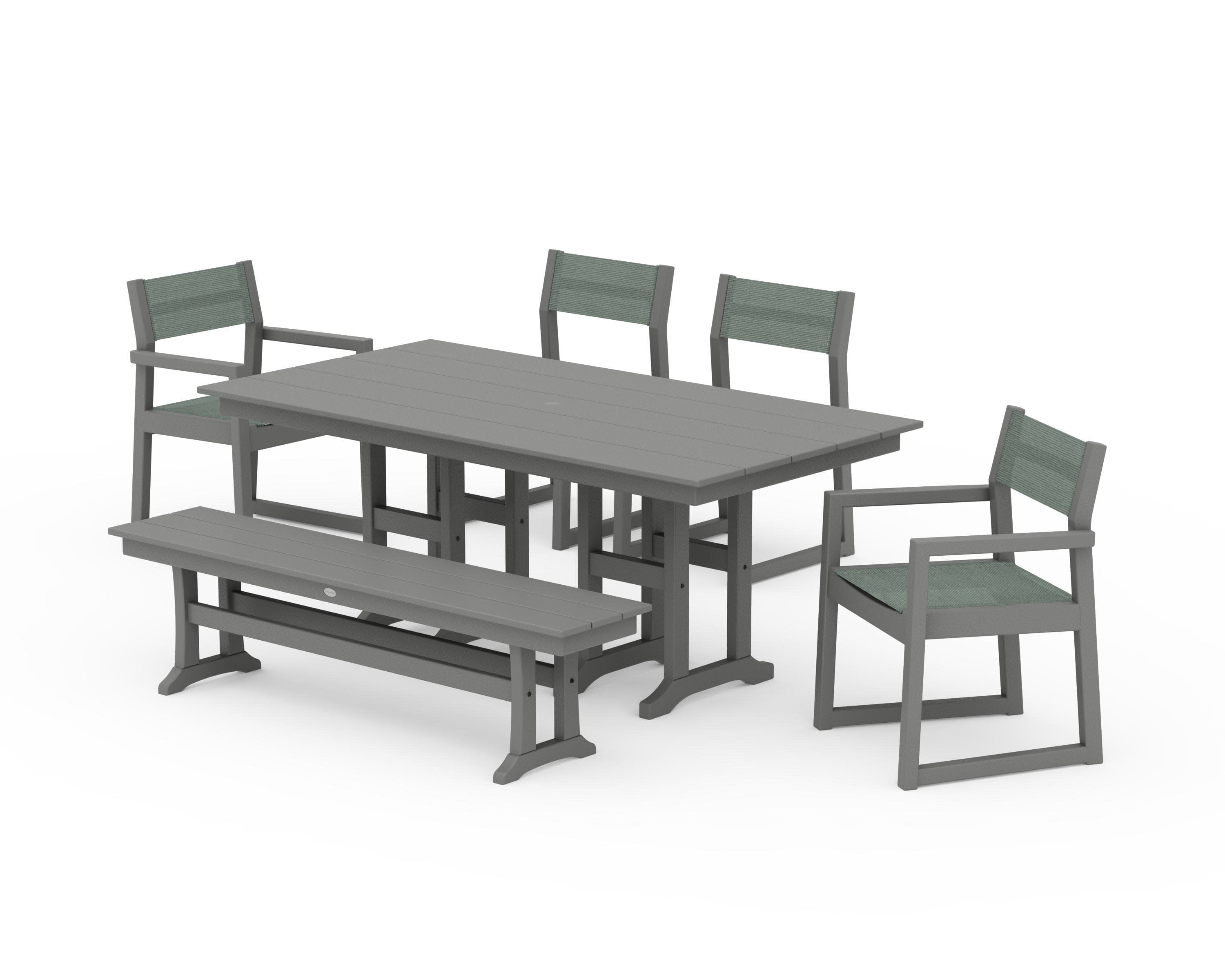 EDGE Sling 6-Piece Farmhouse Dining Set in Slate Grey / Dupioni Sea Mist Sling