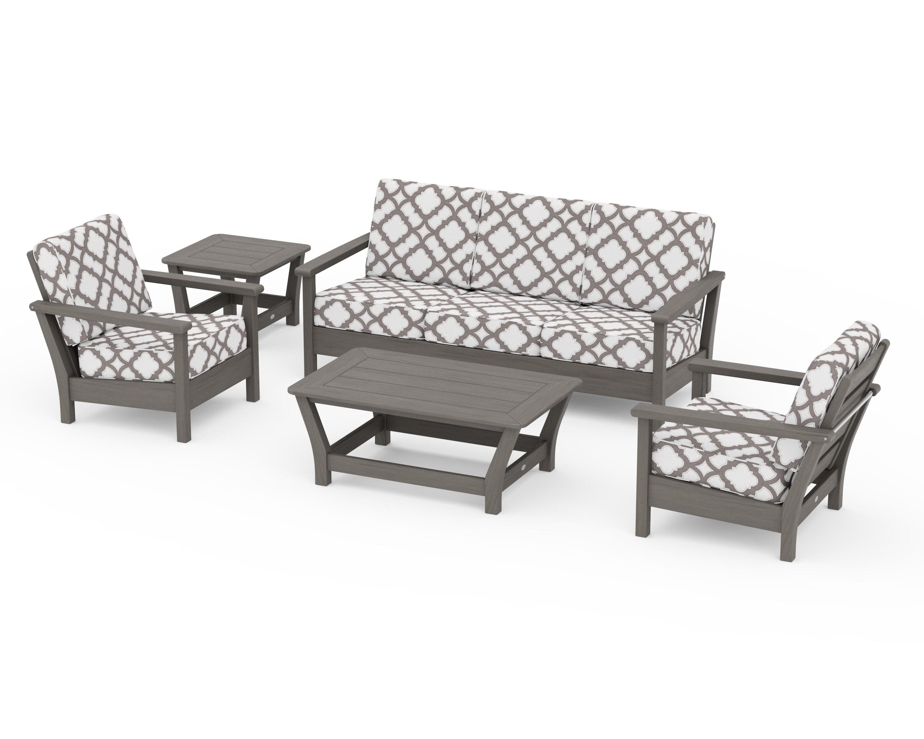 Harbour 5-Piece Deep Seating Set in Driftwood / Trellis Grey Mist