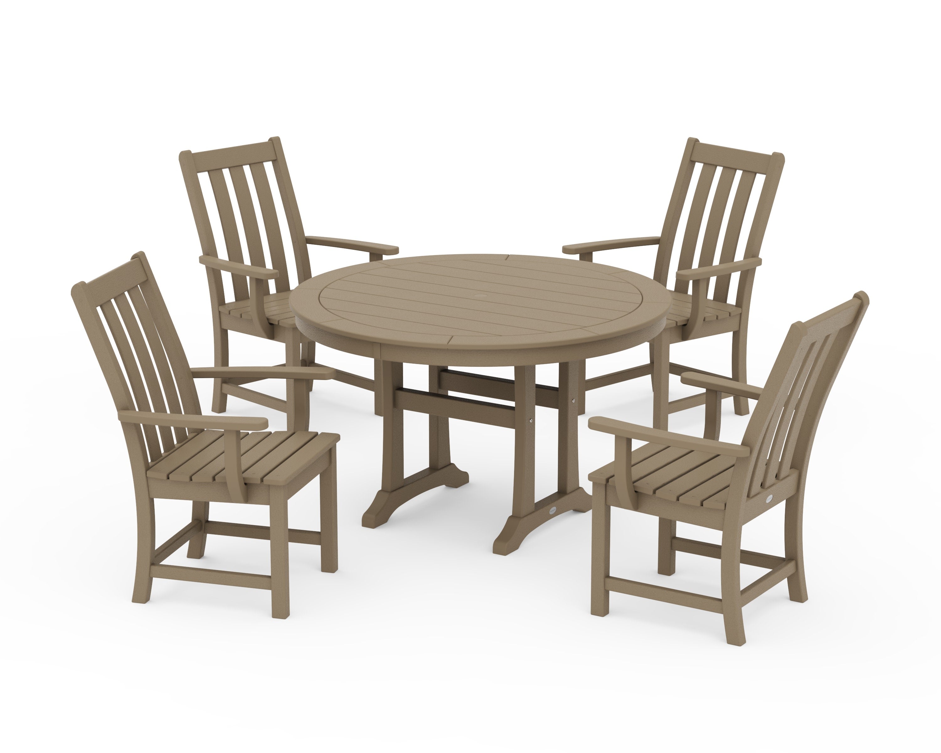 Vineyard 5-Piece Round Dining Set with Trestle Legs in Vintage Sahara