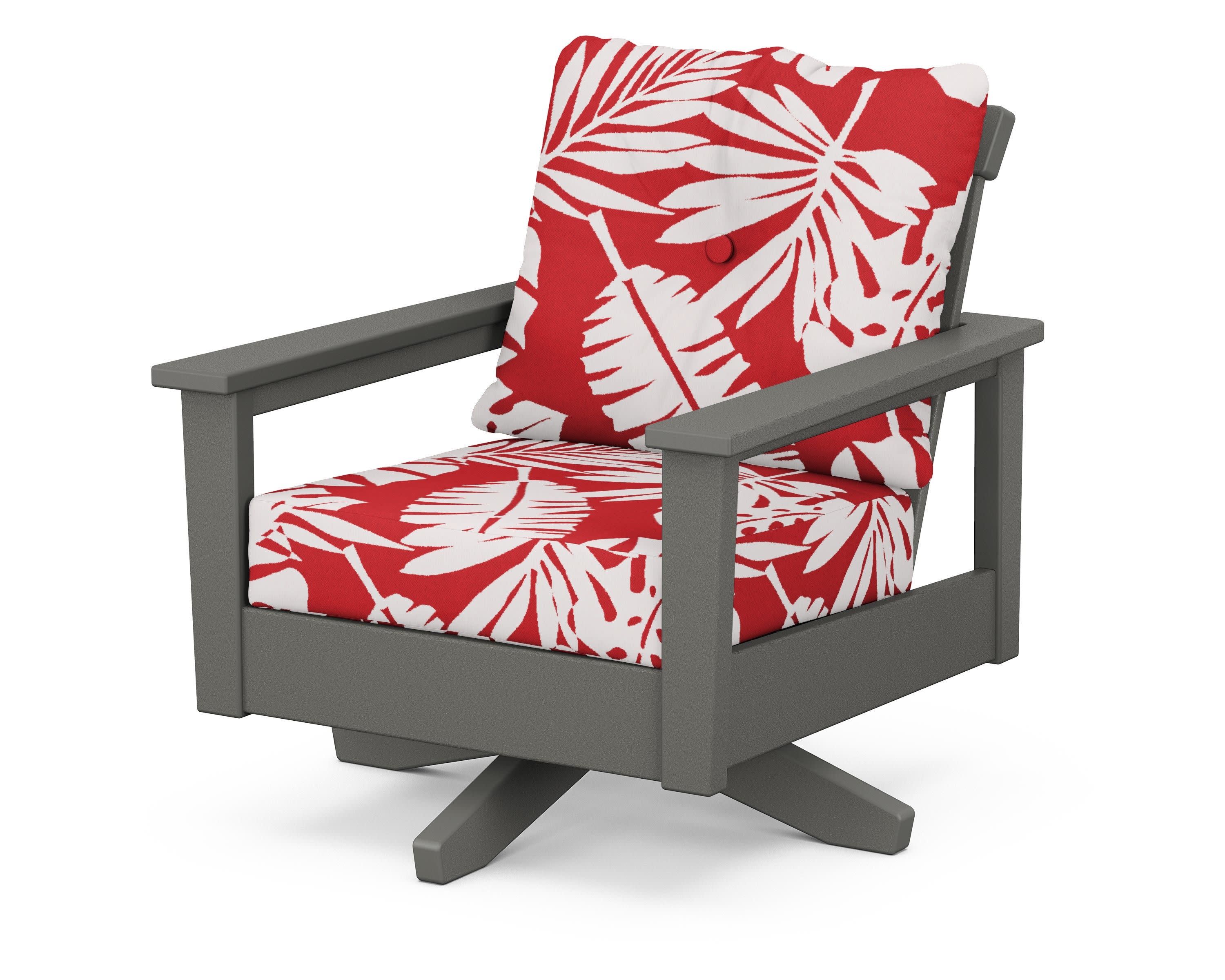Prescott Deep Seating Swivel Chair in Slate Grey / Leaf Crimson