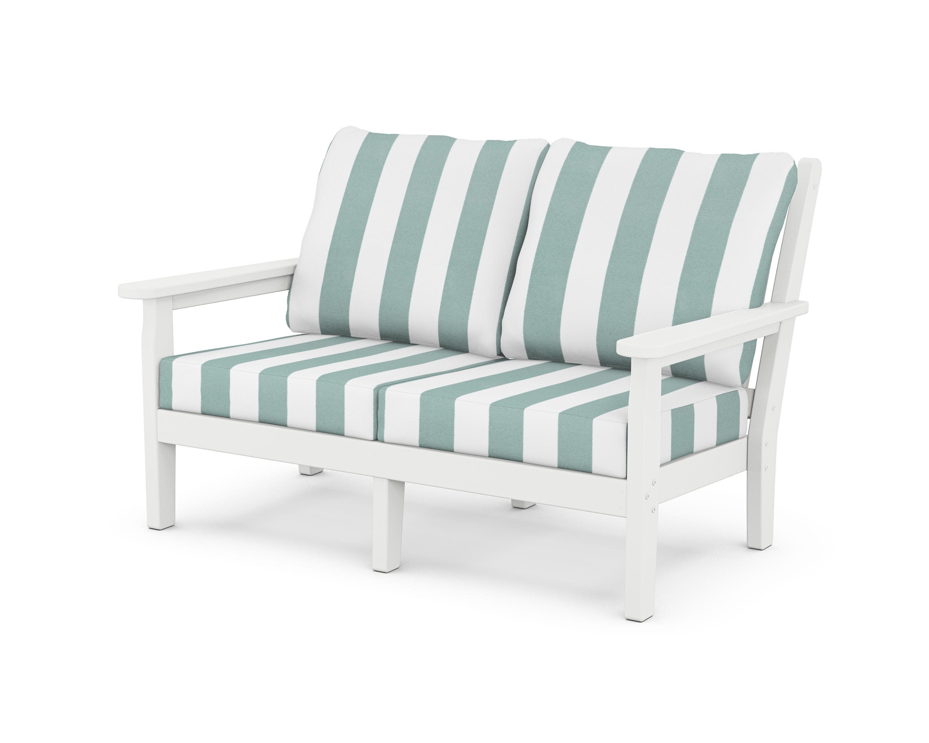 Chippendale Deep Seating Loveseat in White / Cabana Stripe Glacier Spa