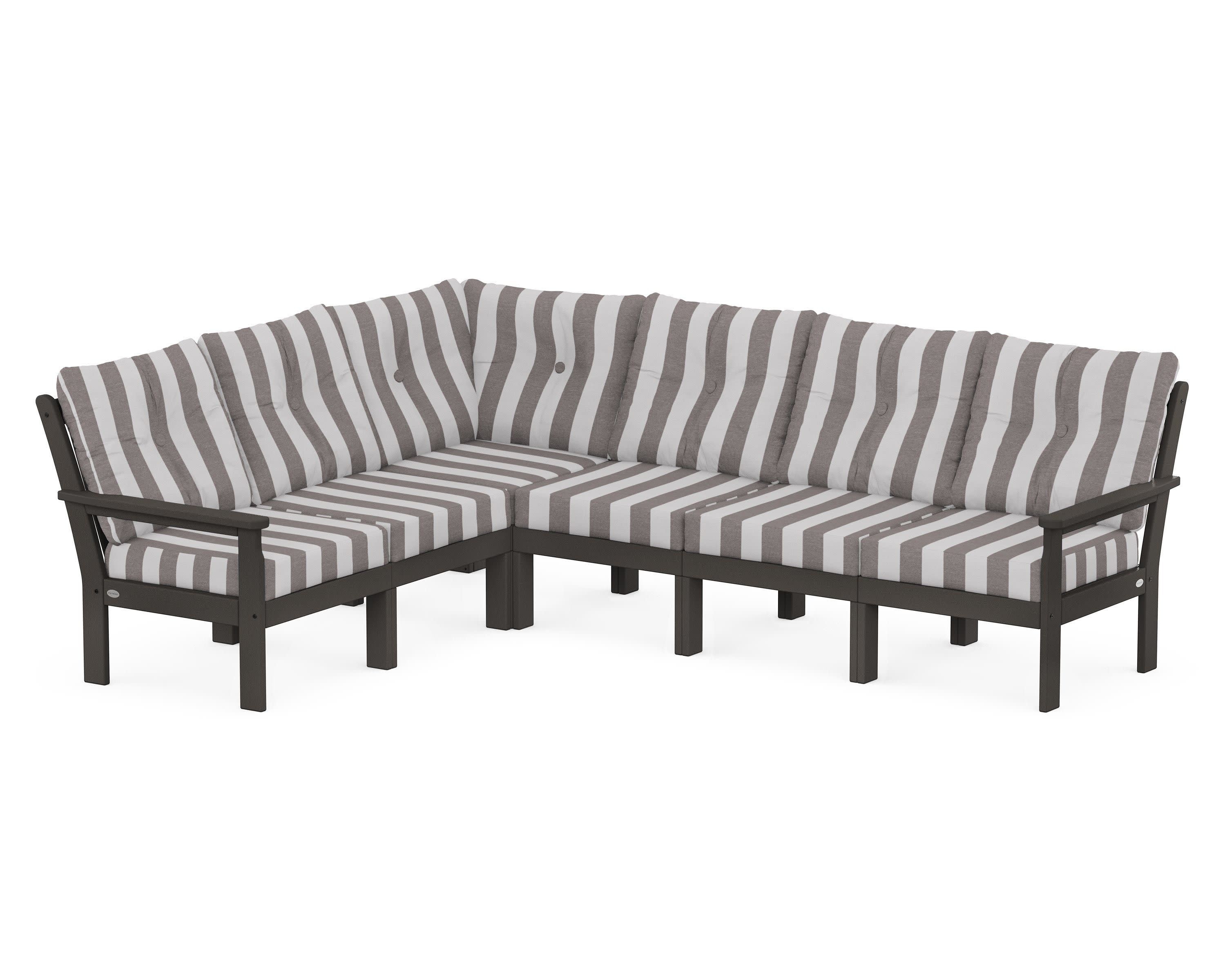 Vineyard 6-Piece Sectional in Vintage Coffee / Cabana Stripe Grey Mist