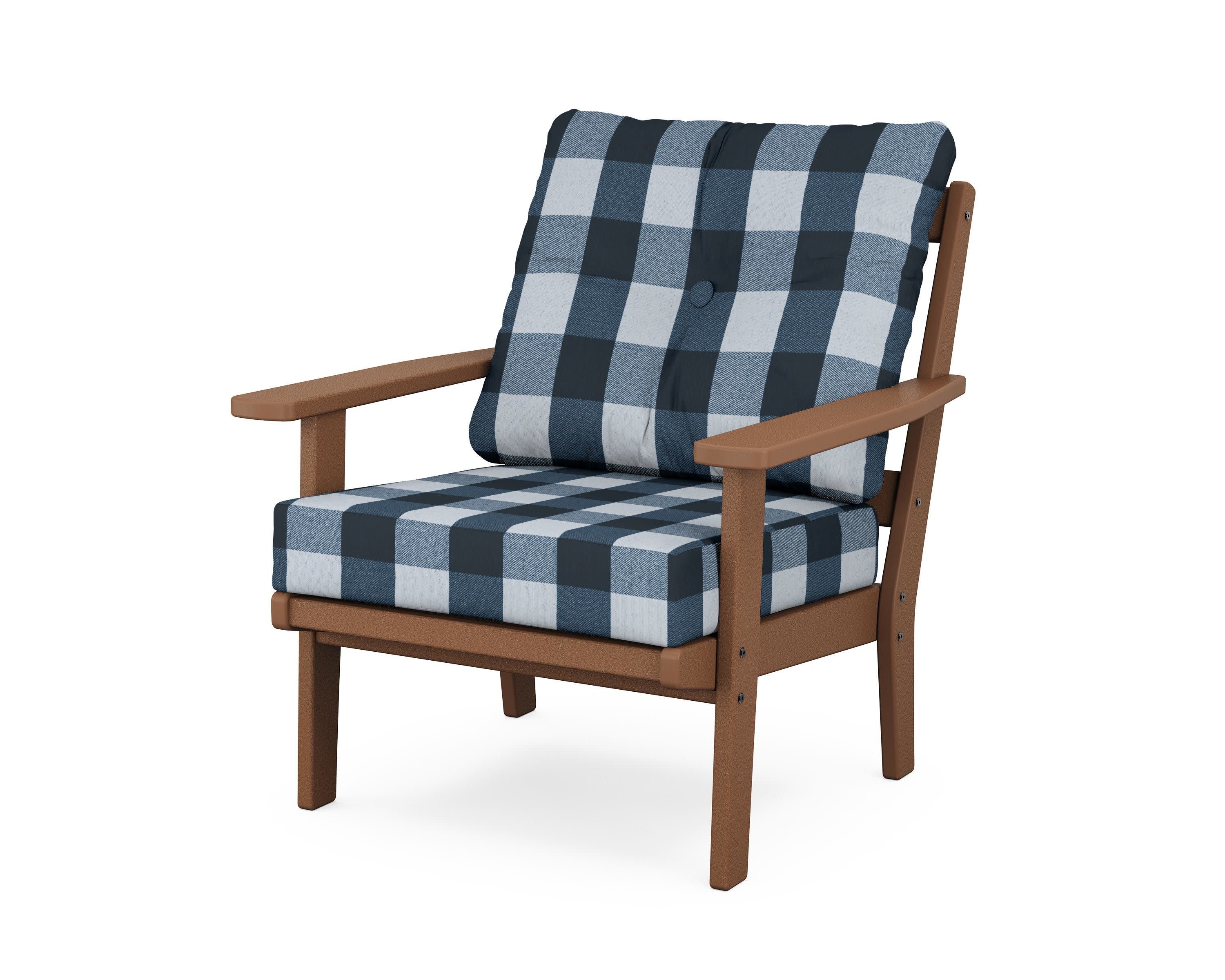 Oxford Deep Seating Chair in Teak / Buffalo Plaid Marine Indigo