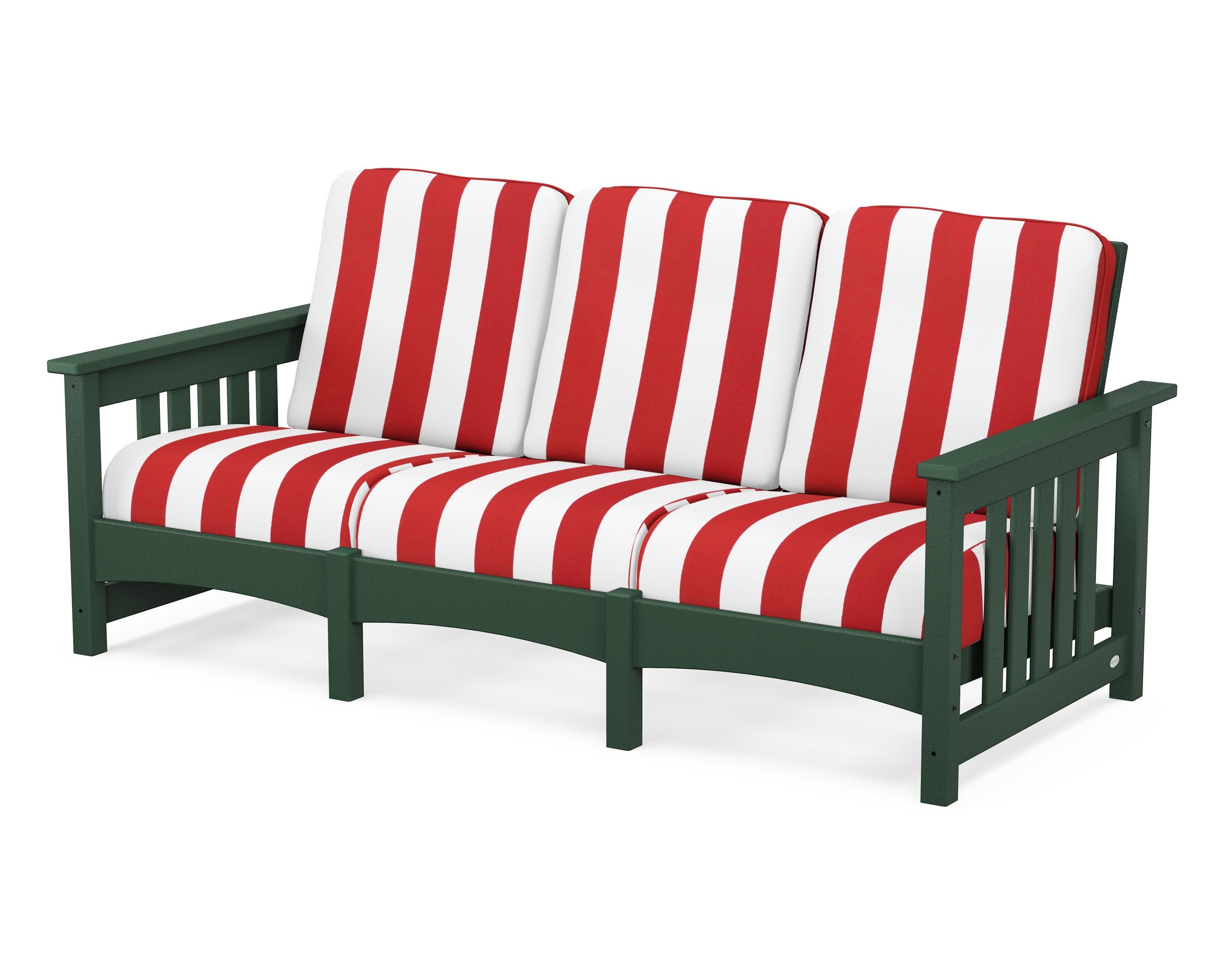 Club Mission Sofa in Green / Cabana Stripe Crimson