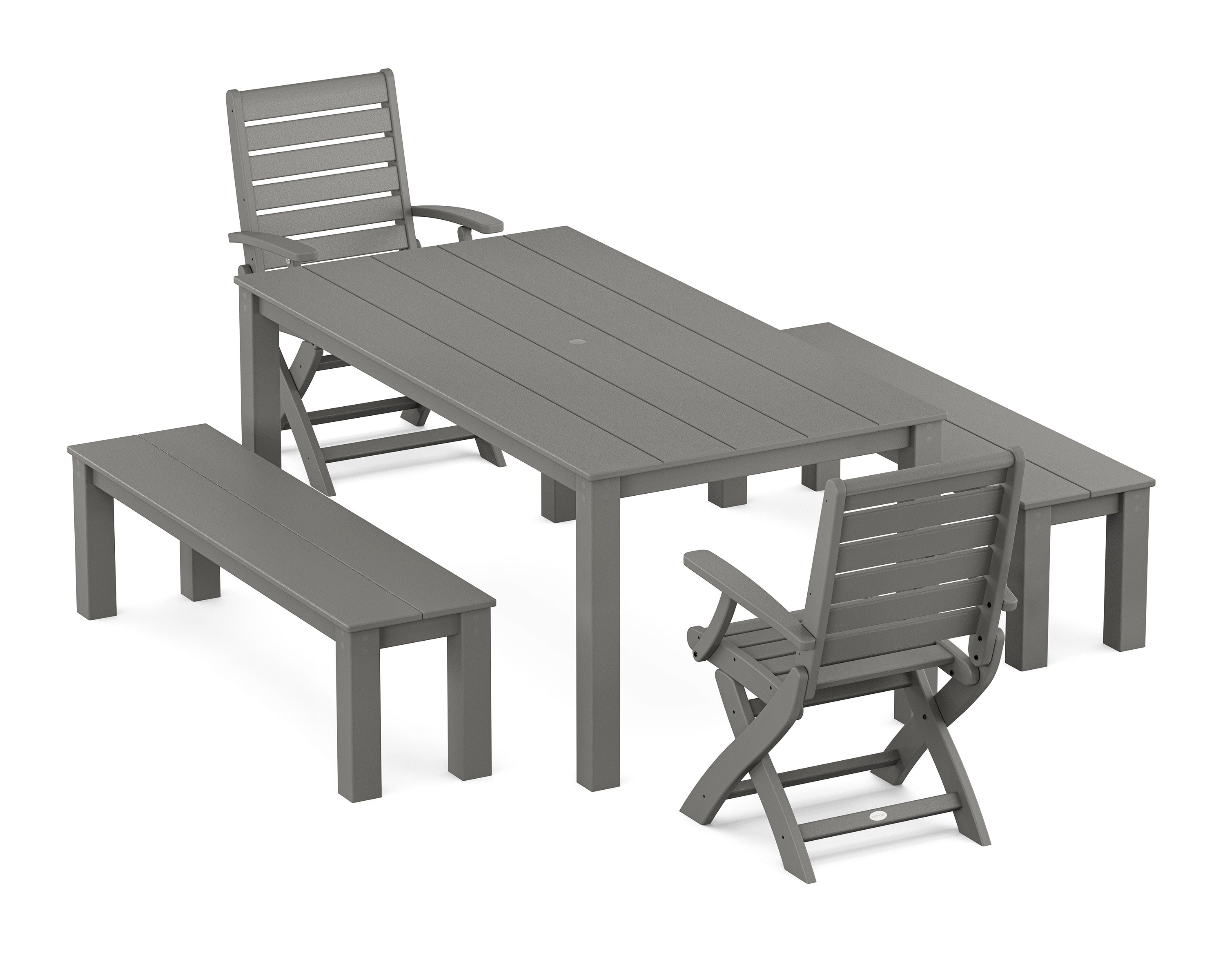 Signature Folding Chair 5-Piece Parsons Dining Set with Benches in Slate Grey