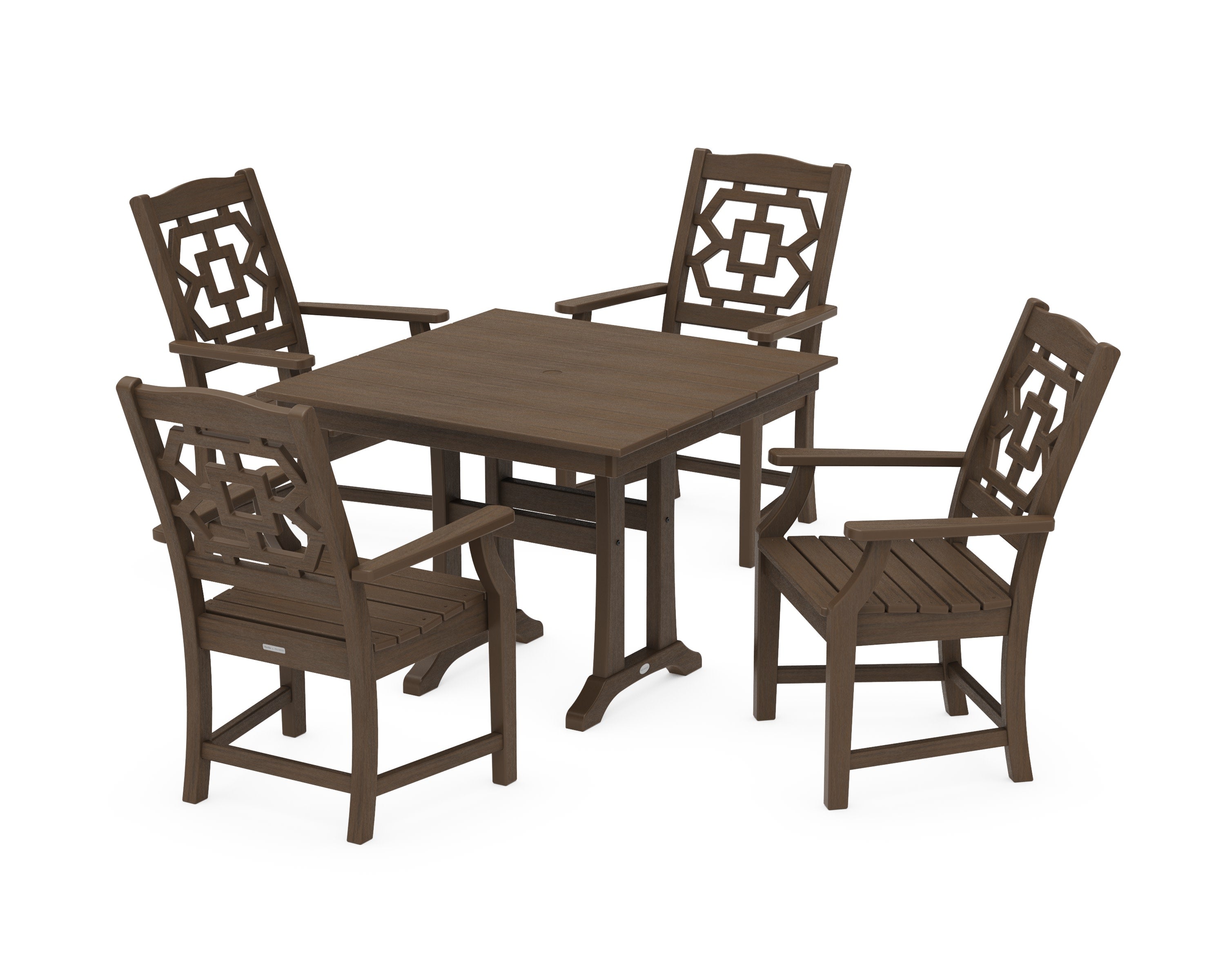 Chinoiserie 5-Piece Farmhouse Dining Set with Trestle Legs in Kona