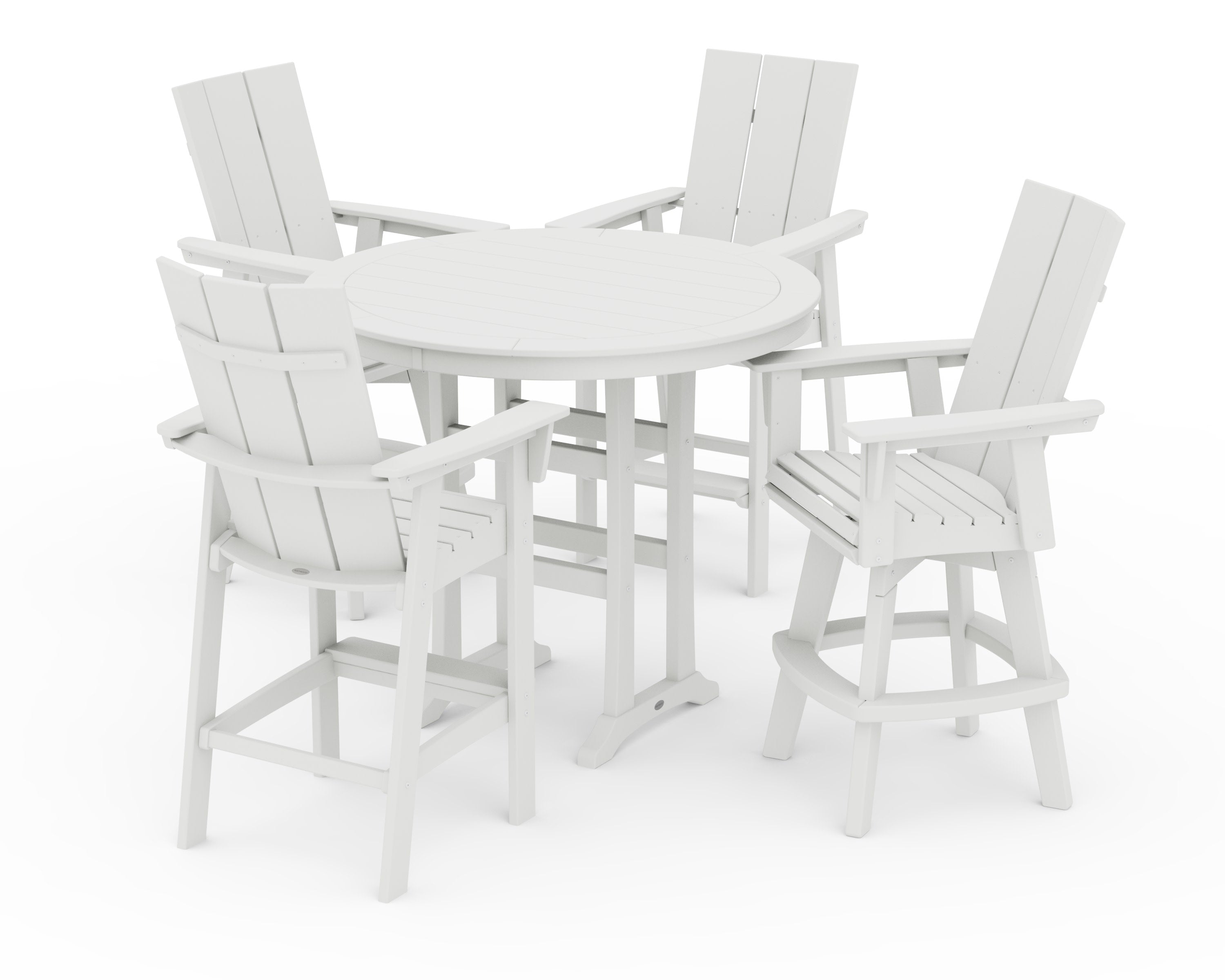Modern Adirondack 5-Piece Nautical Trestle Round Bar Set with Swivels in Vintage White