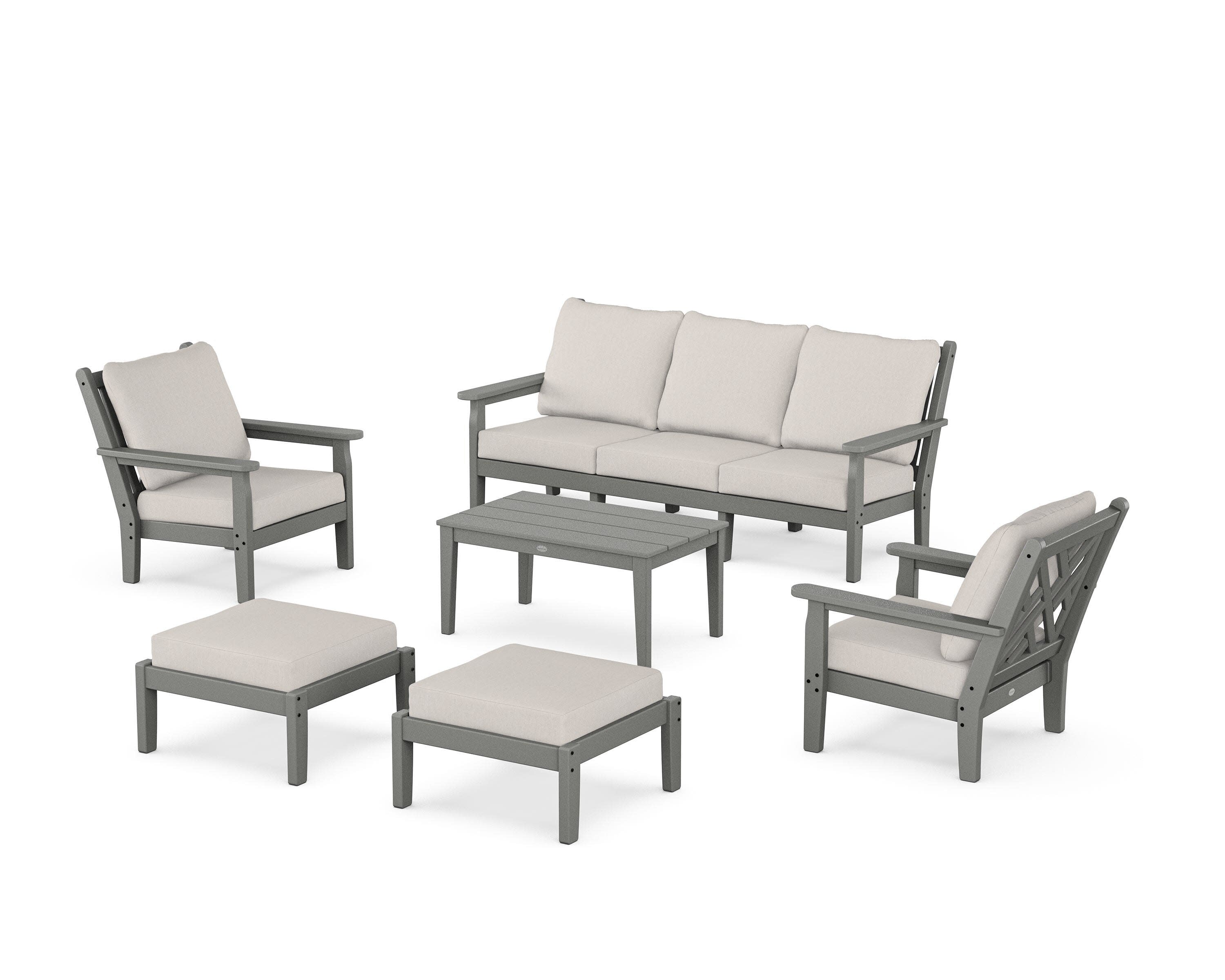 Chippendale 6-Piece Lounge Sofa Set in Slate Grey / Cast Ash