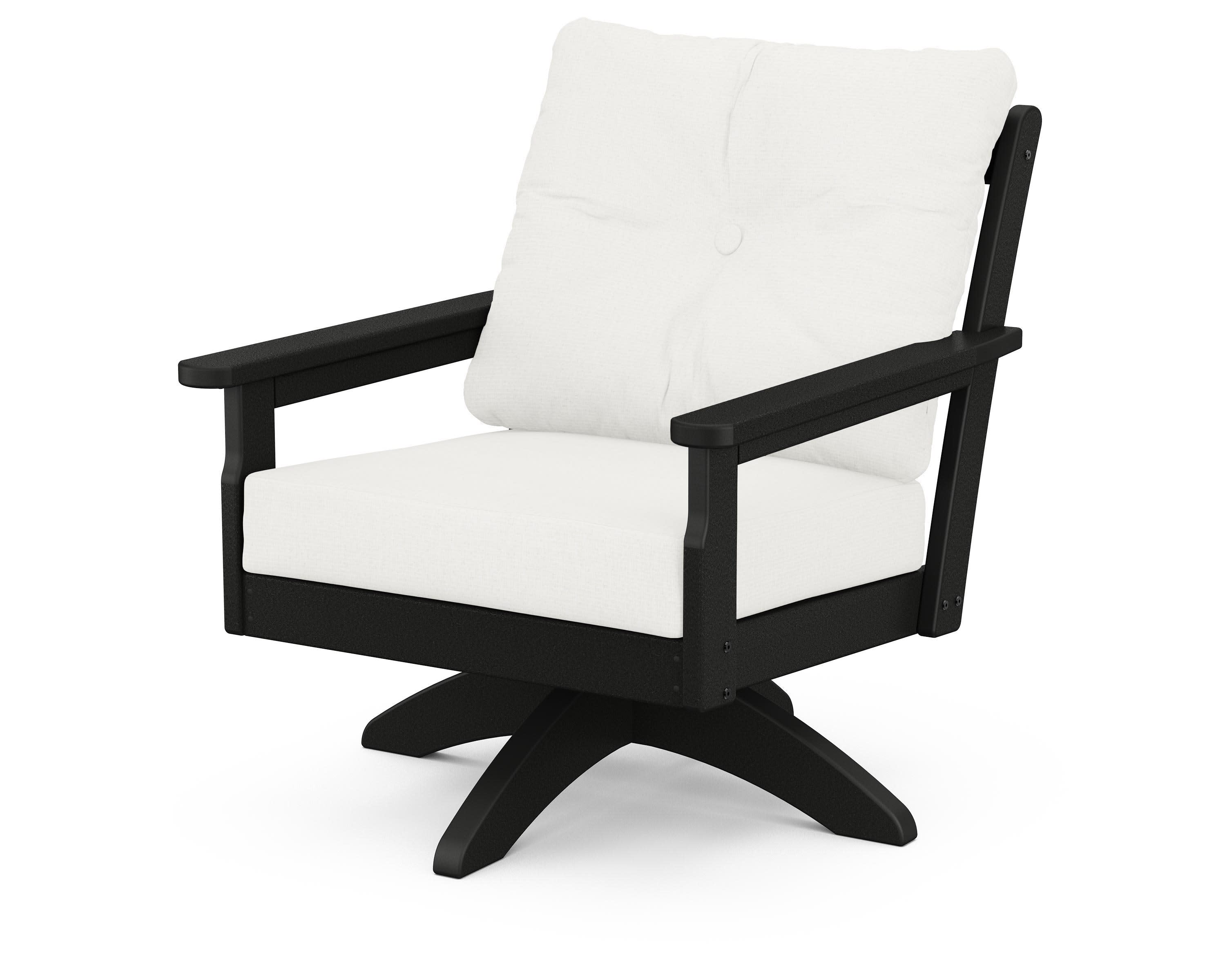 Vineyard Deep Seating Swivel Chair in Black / Natural Linen