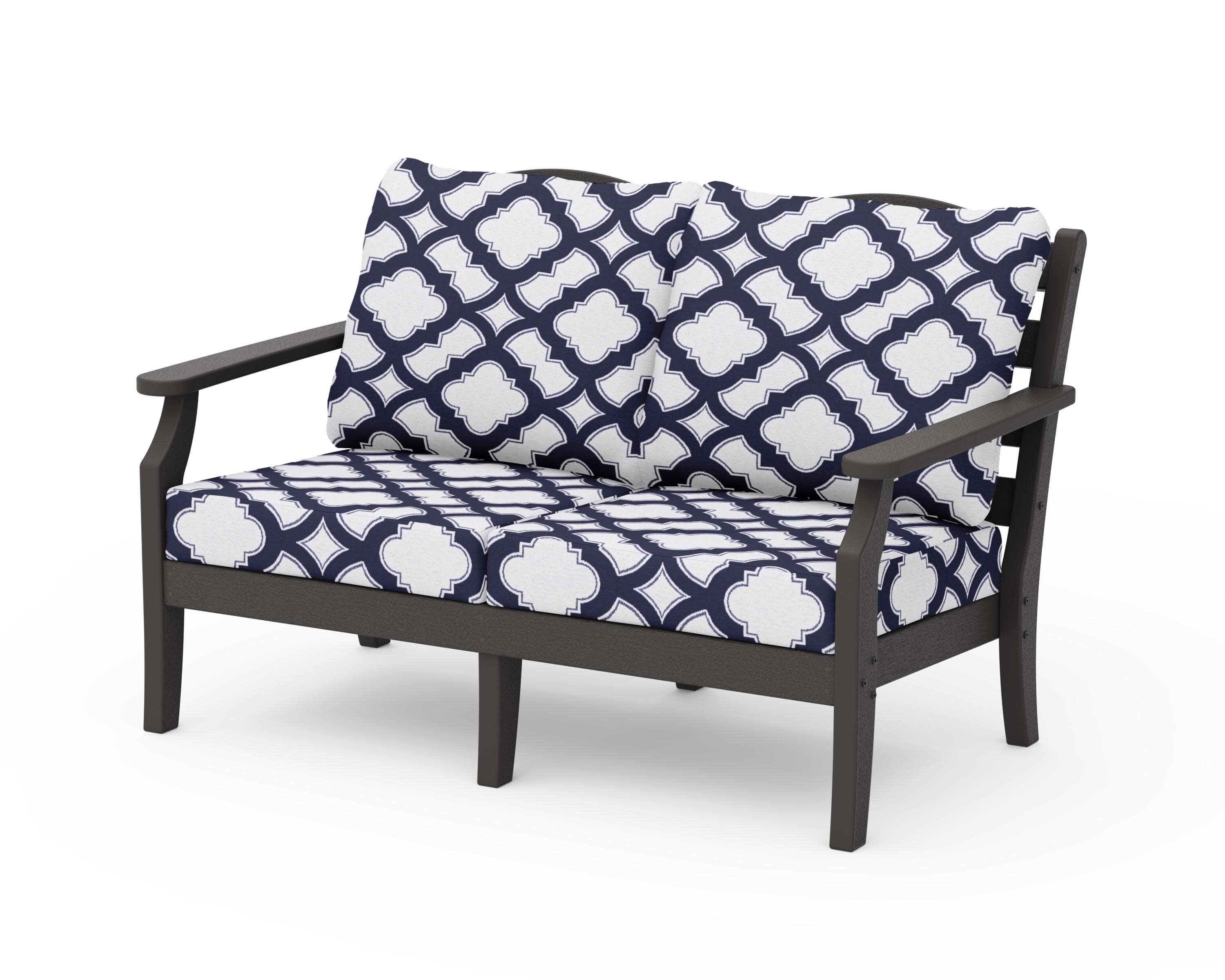 Savannah Deep Seating Loveseat in Vintage Coffee / Trellis Navy