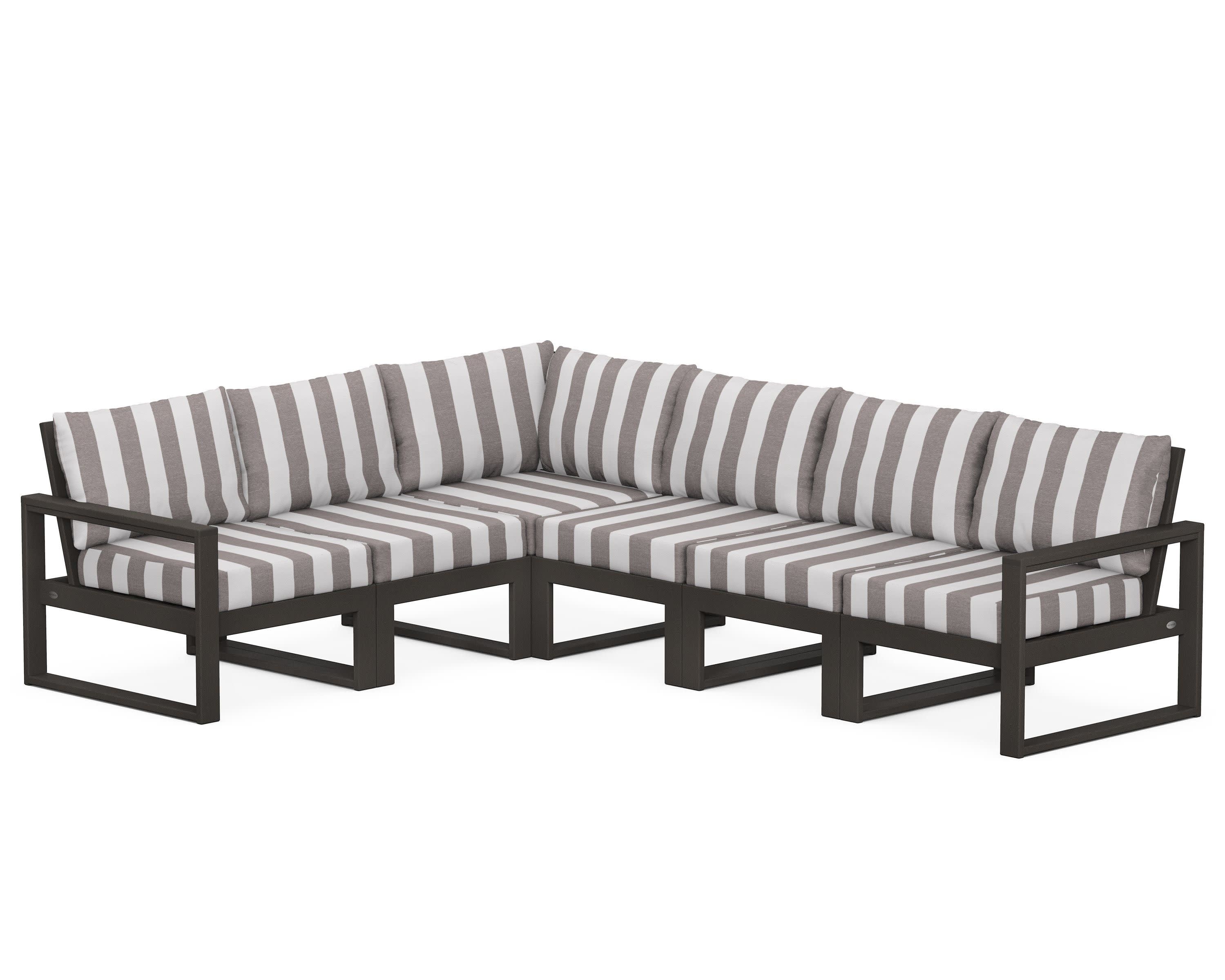 EDGE 6-Piece Modular Deep Seating Set in Vintage Coffee / Cabana Stripe Grey Mist