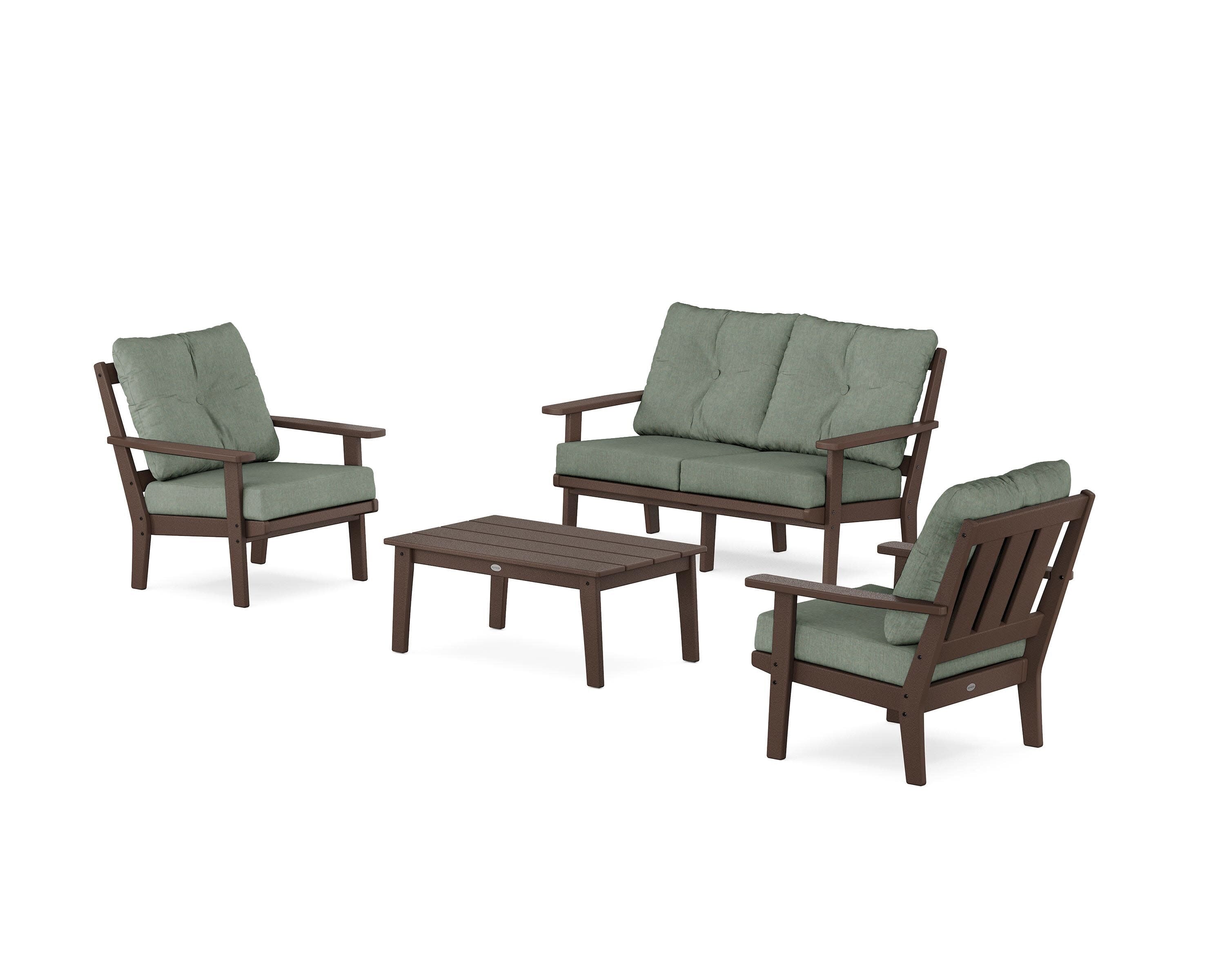 Oxford 4-Piece Deep Seating Set with Loveseat in Mahogany / Cast Sage