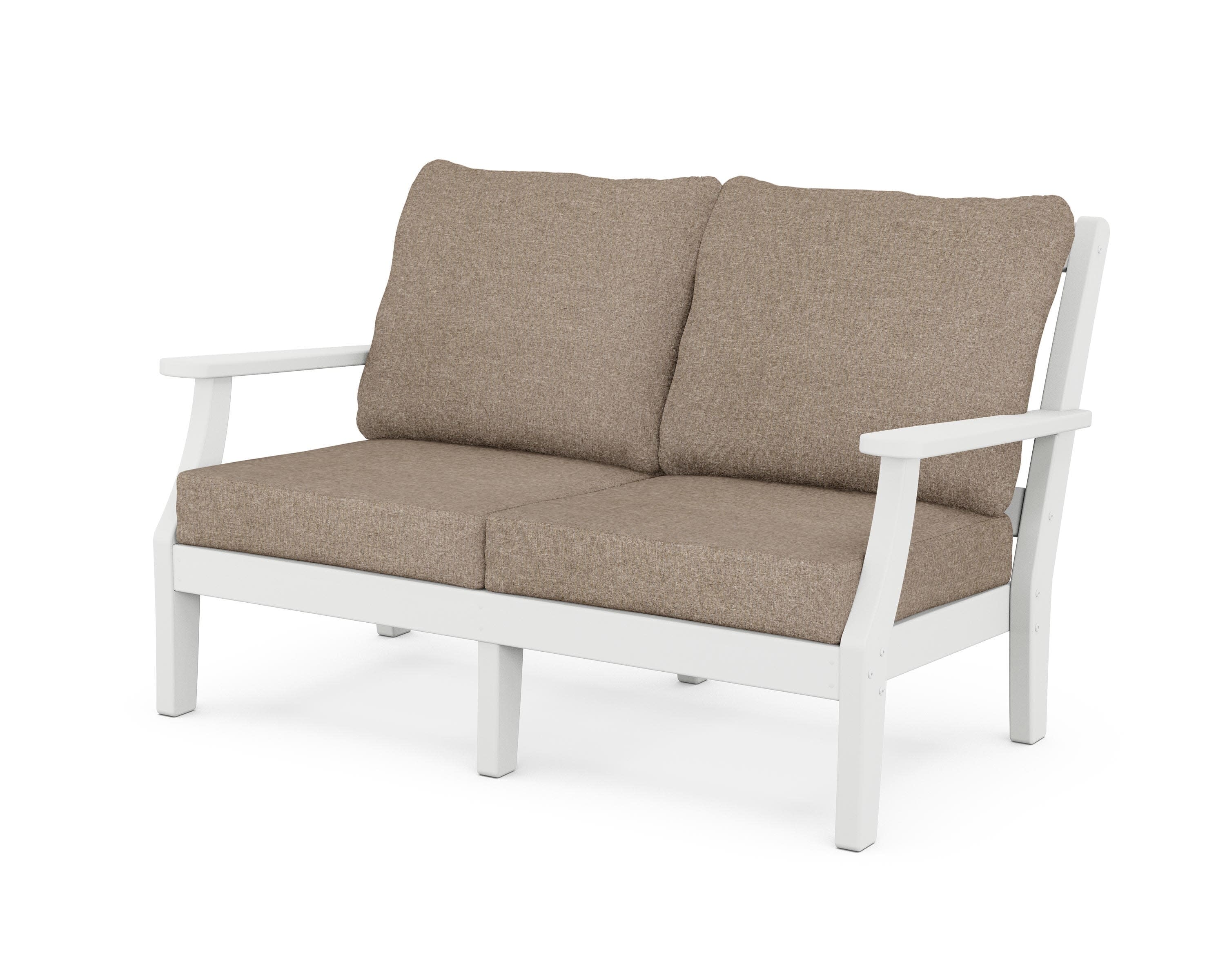 Chinoiserie Deep Seating Loveseat in White / Spiced Burlap