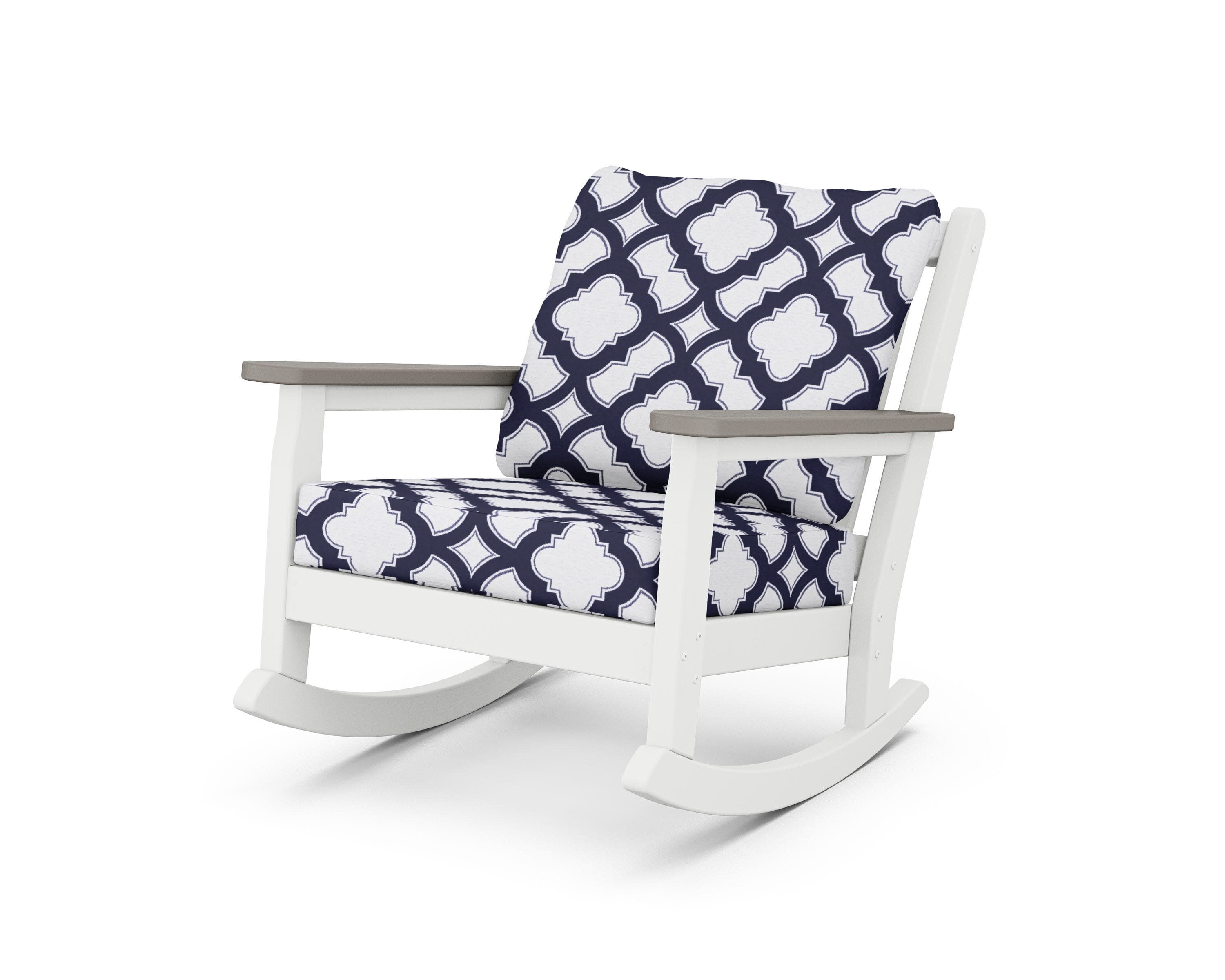 Chippendale Deep Seating Rocking Chair in White / Driftwood / Trellis Navy