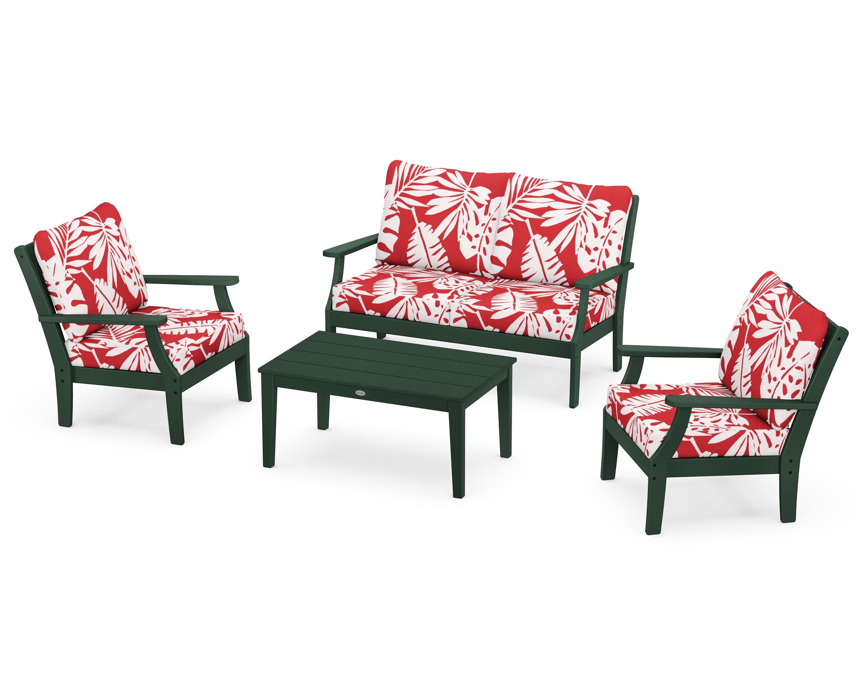 Braxton 4-Piece Deep Seating Chair Set in Green / Leaf Crimson