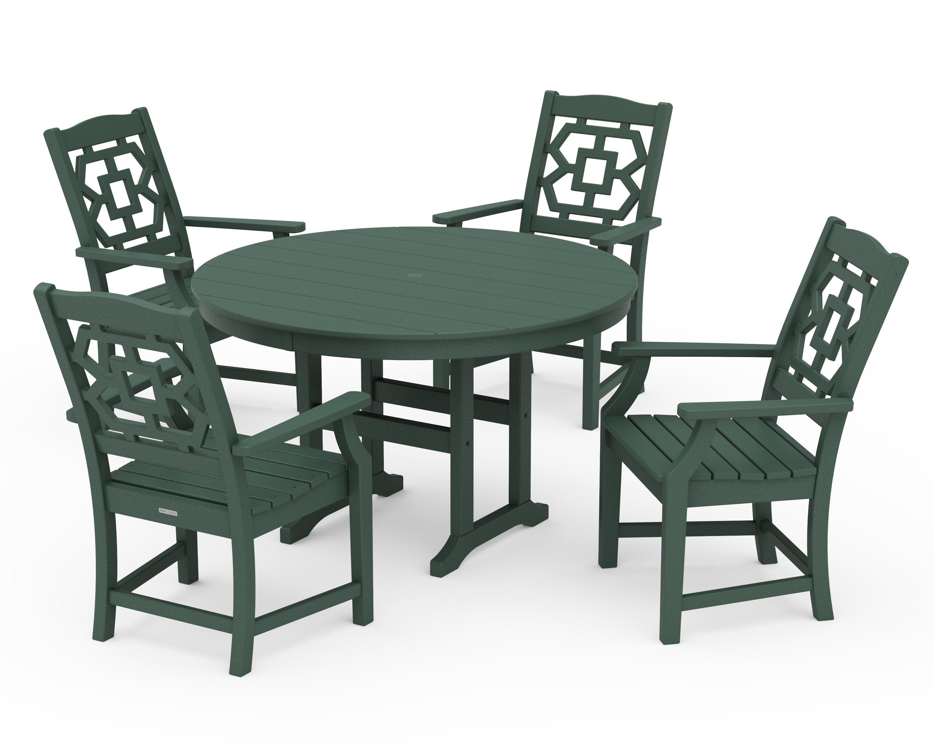 Chinoiserie 5-Piece Round Farmhouse Dining Set in Green