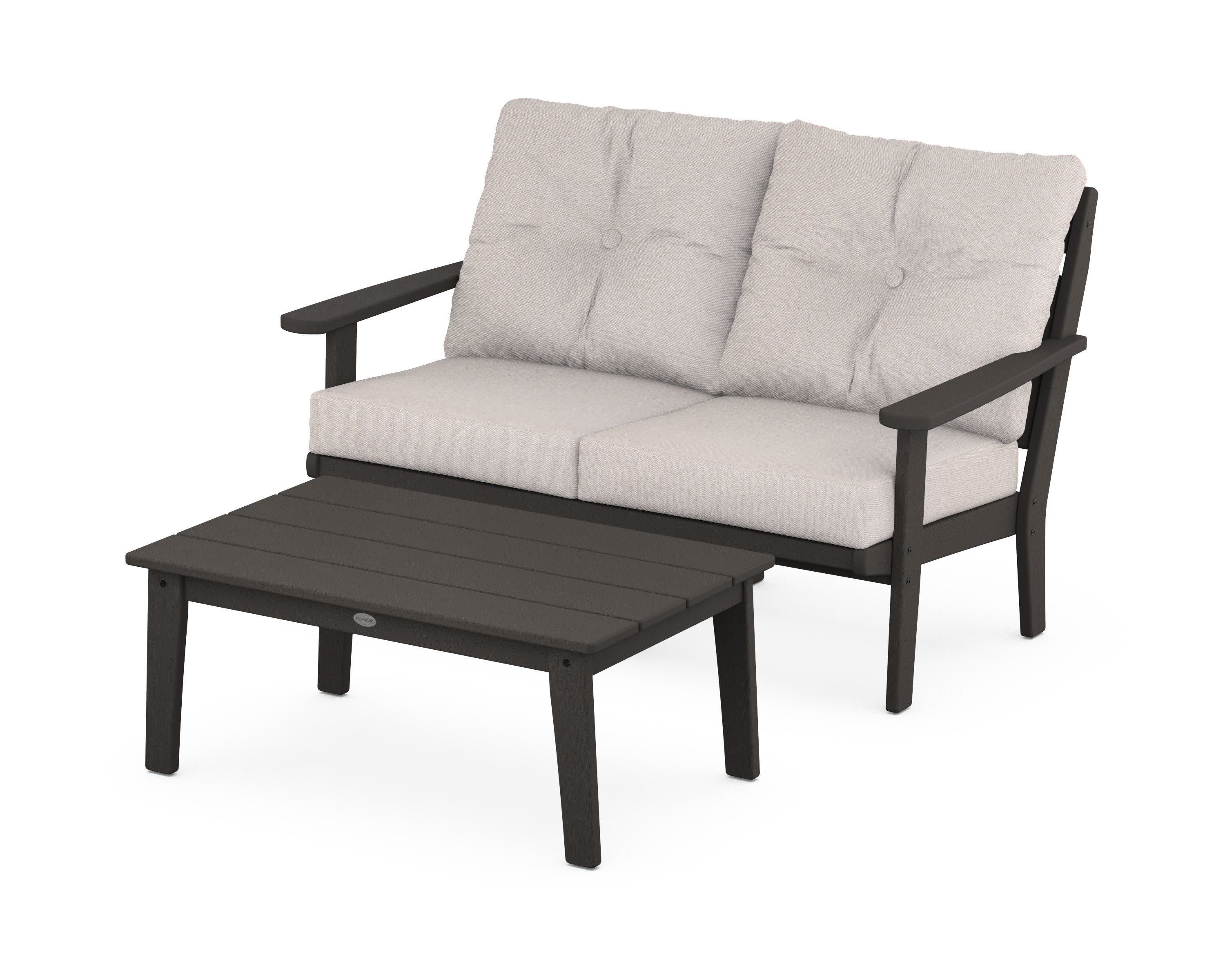 Lakeside 2-Piece Lounge Loveseat Set in Vintage Coffee / Dune Burlap