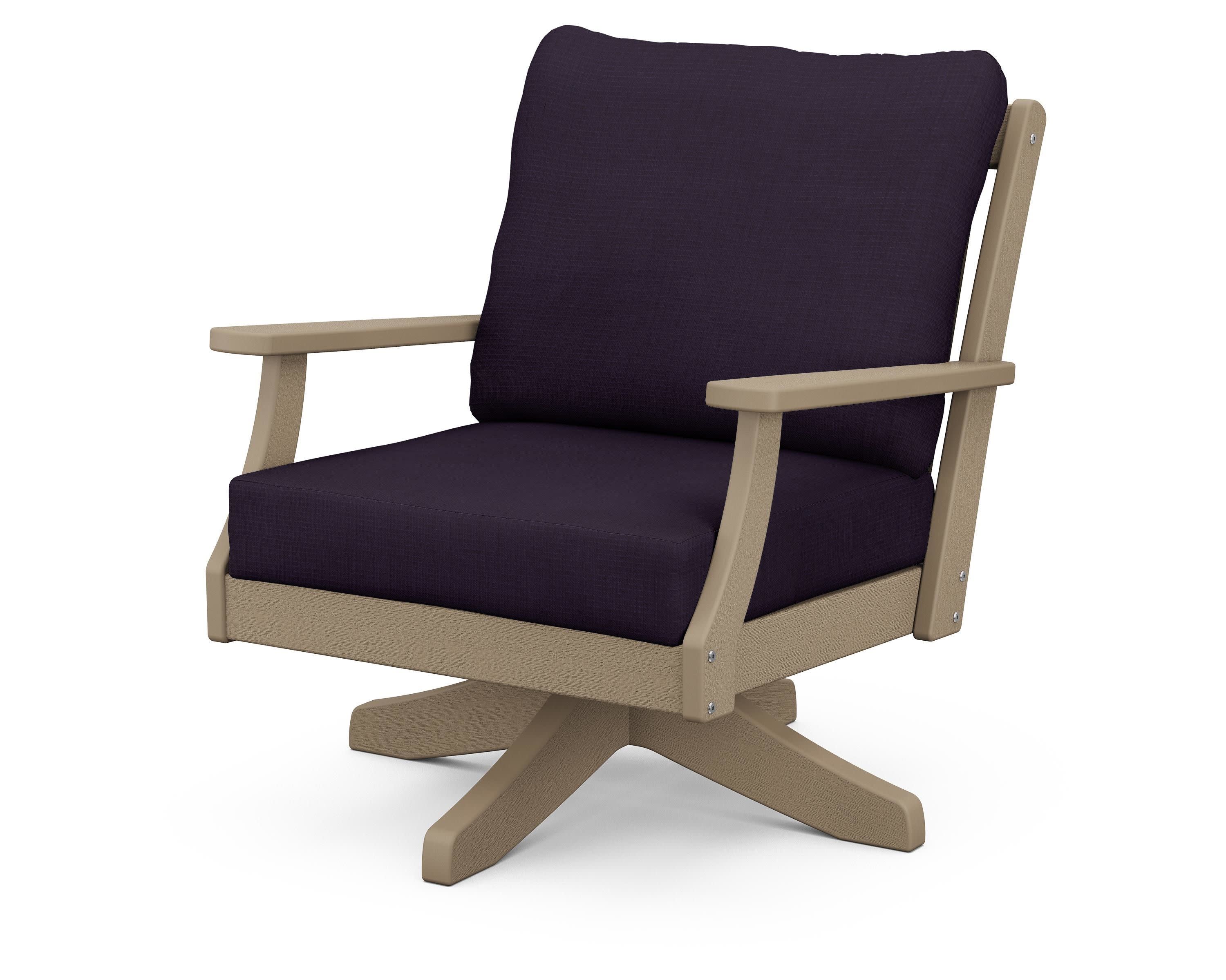 Braxton Deep Seating Swivel Chair in Vintage Sahara / Navy Linen