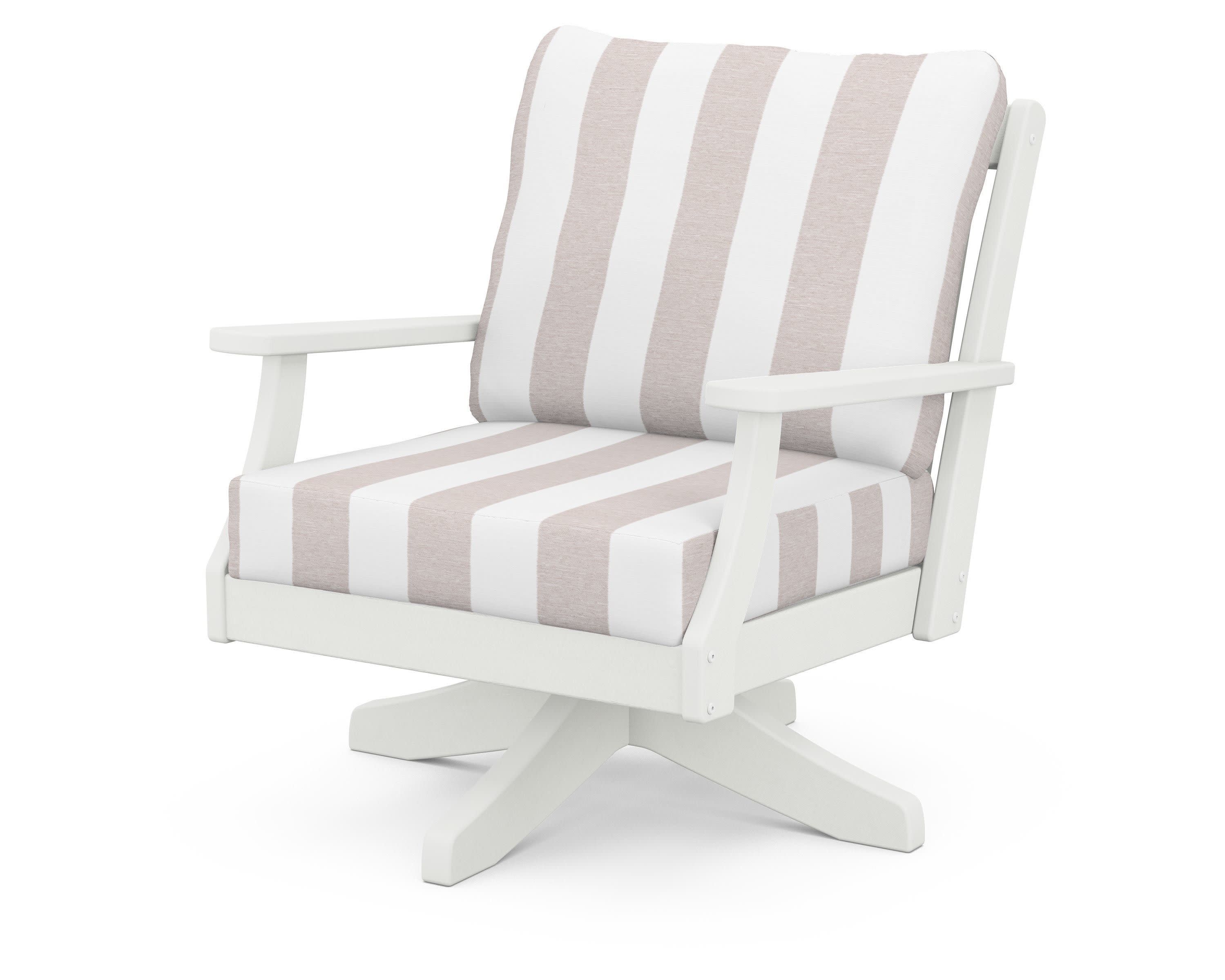 Braxton Deep Seating Swivel Chair in Vintage White / Cabana Stripe Dune Burlap