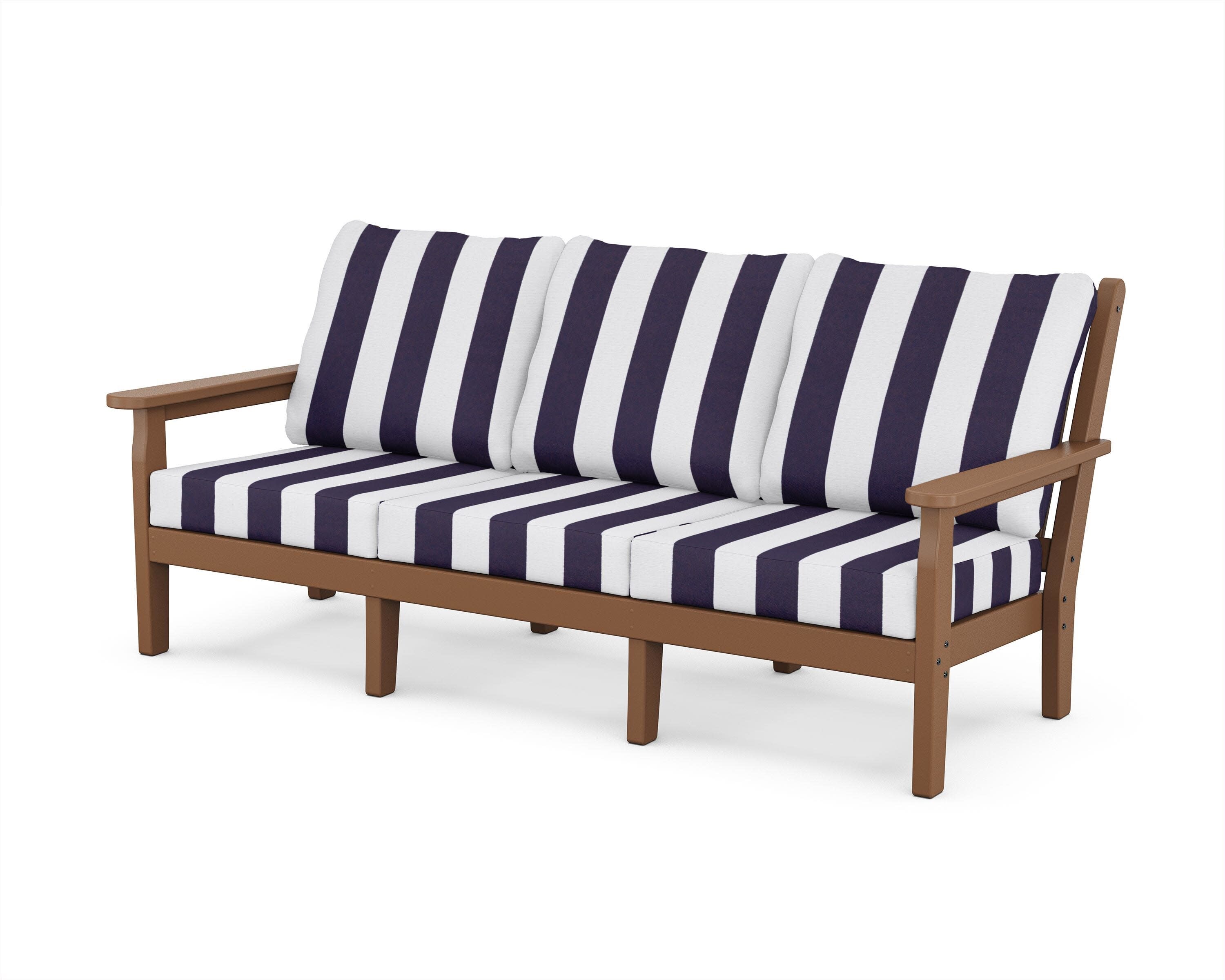 Chippendale Deep Seating Sofa in Teak / Cabana Stripe Navy