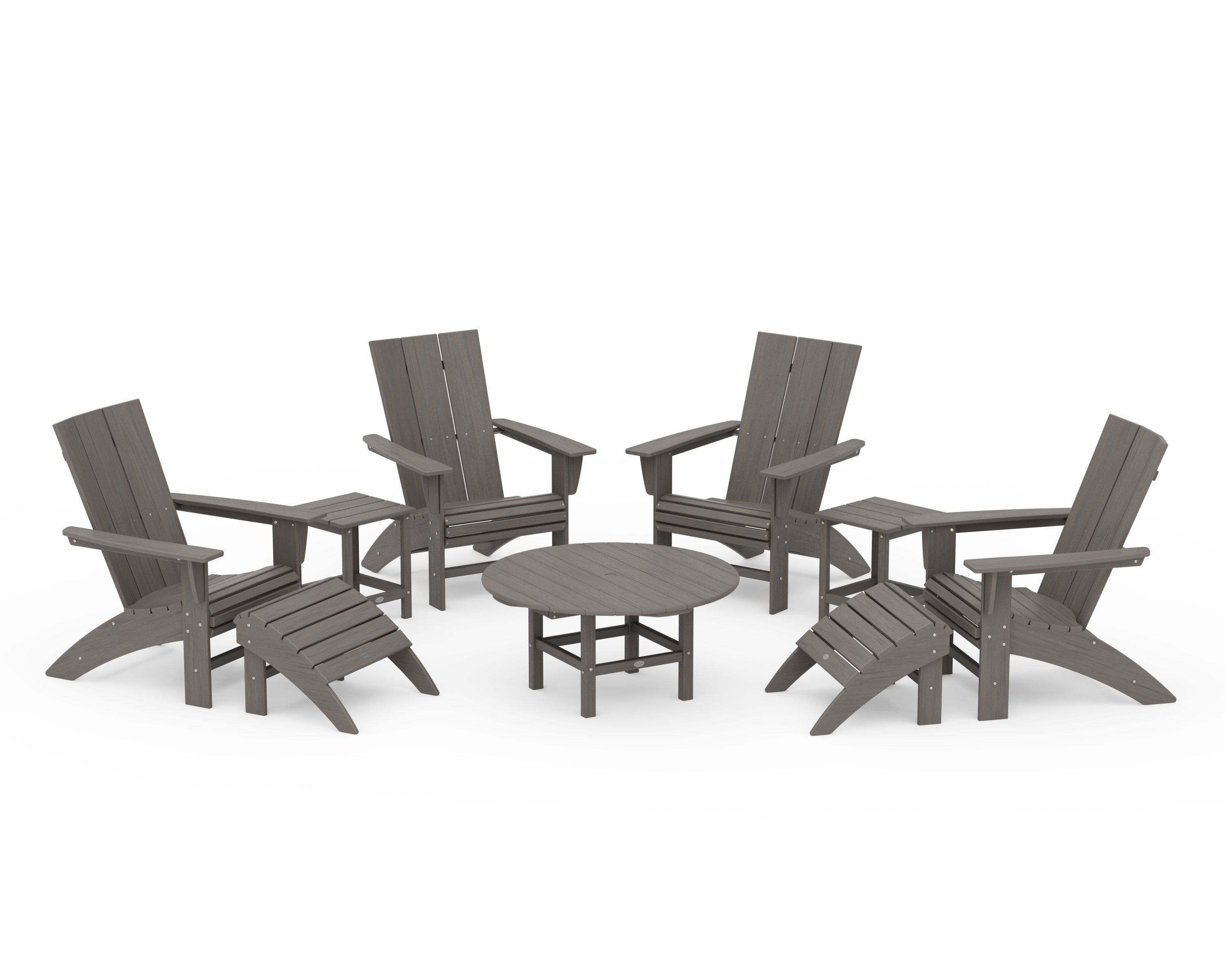 Modern Curveback Adirondack Chair 9-Piece Conversation Set in Driftwood