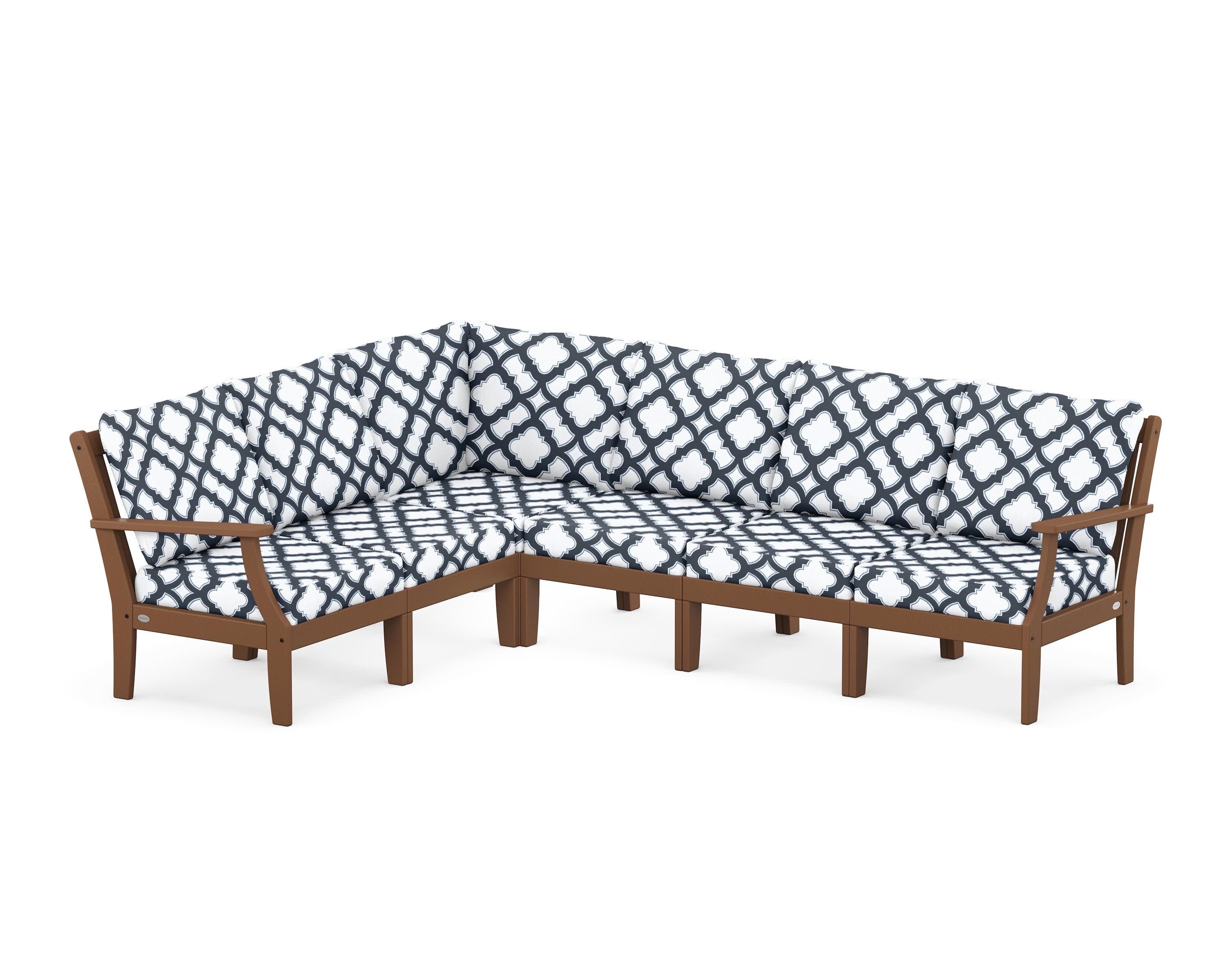 Braxton Modular 6-Piece Deep Seating Set in Teak / Trellis Marine Indigo