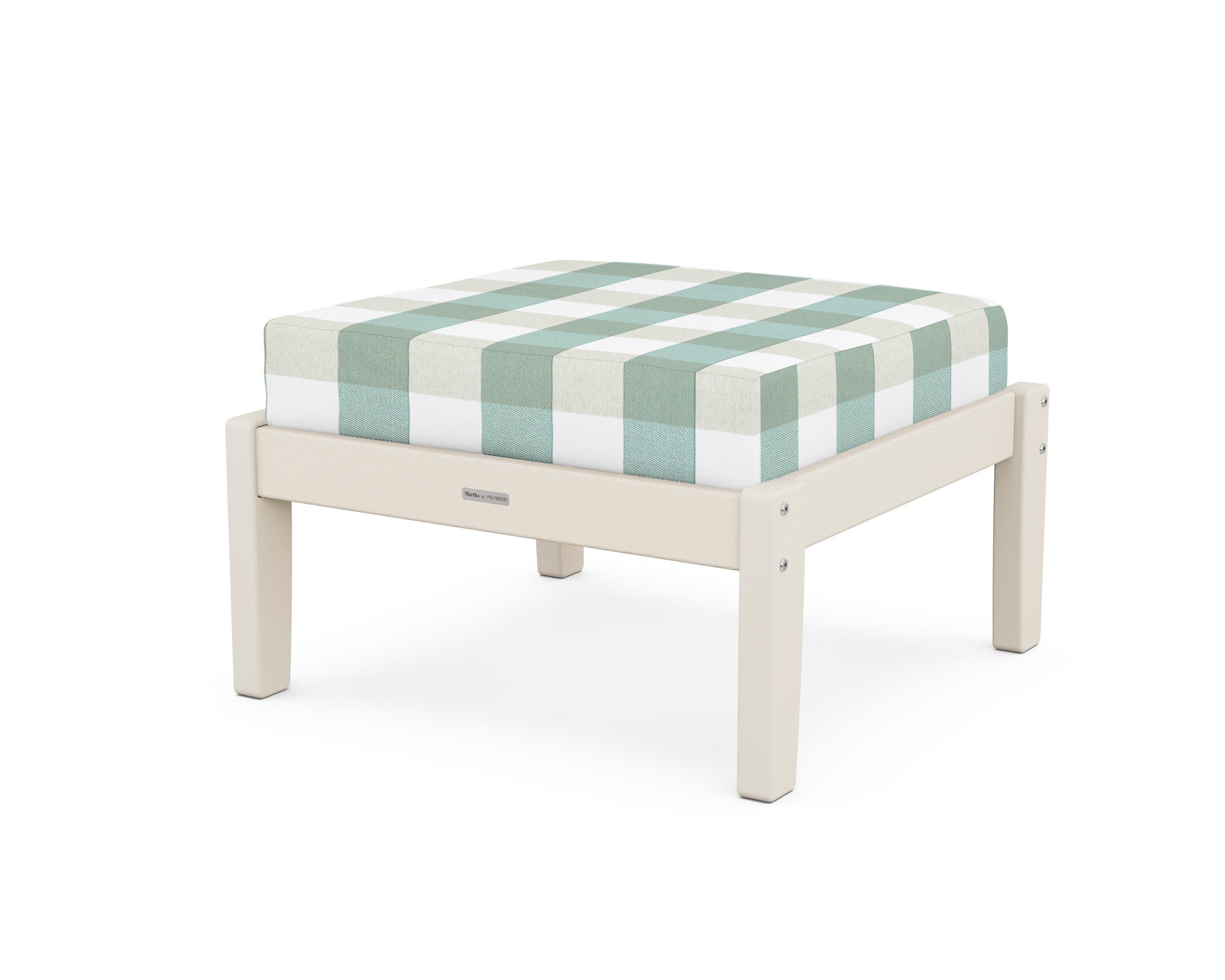 Chinoiserie Deep Seating Ottoman in Sand / Buffalo Plaid Glacier Spa