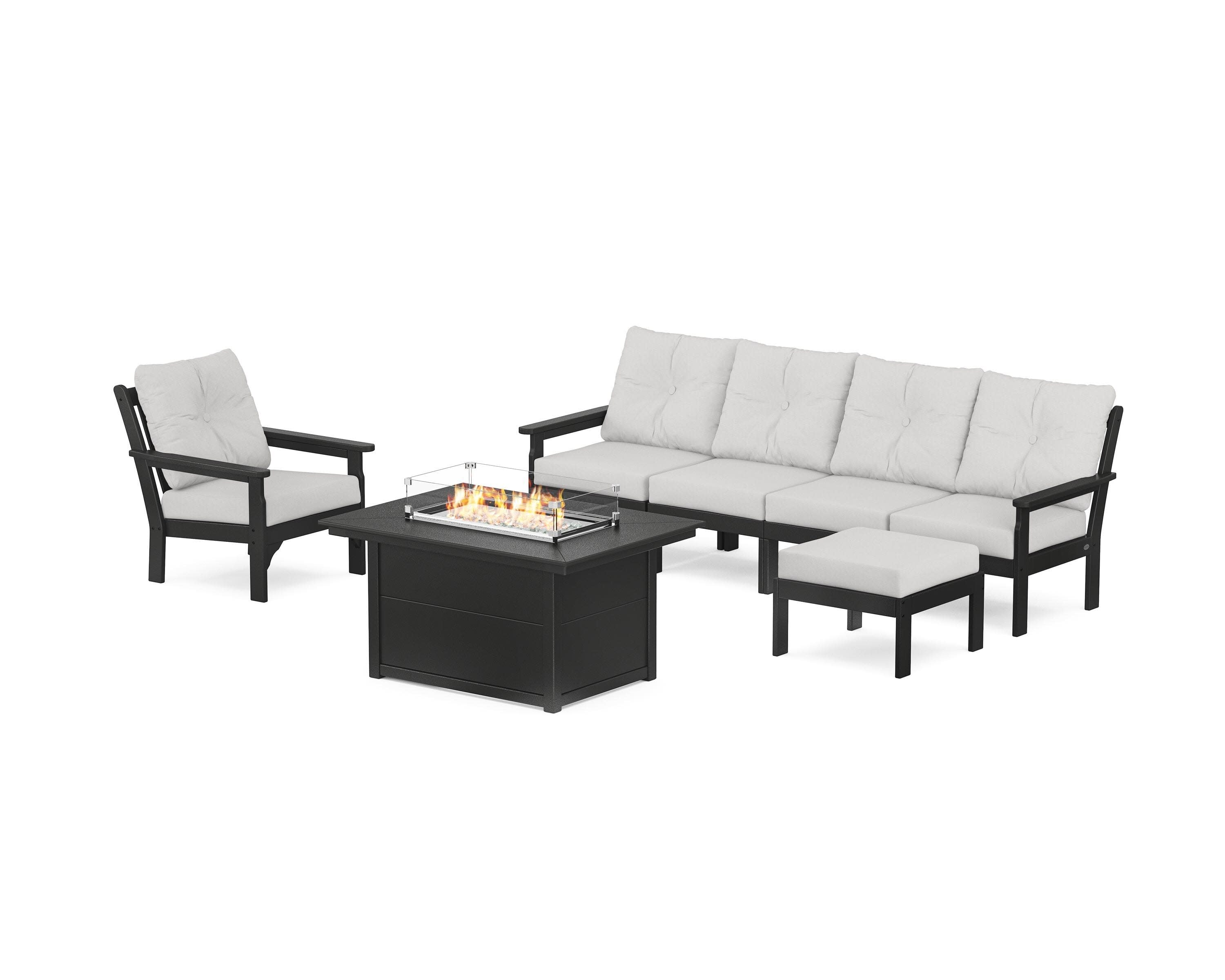 Vineyard Sectional Lounge and Fire Pit Set in Black / Diamond in the Rough