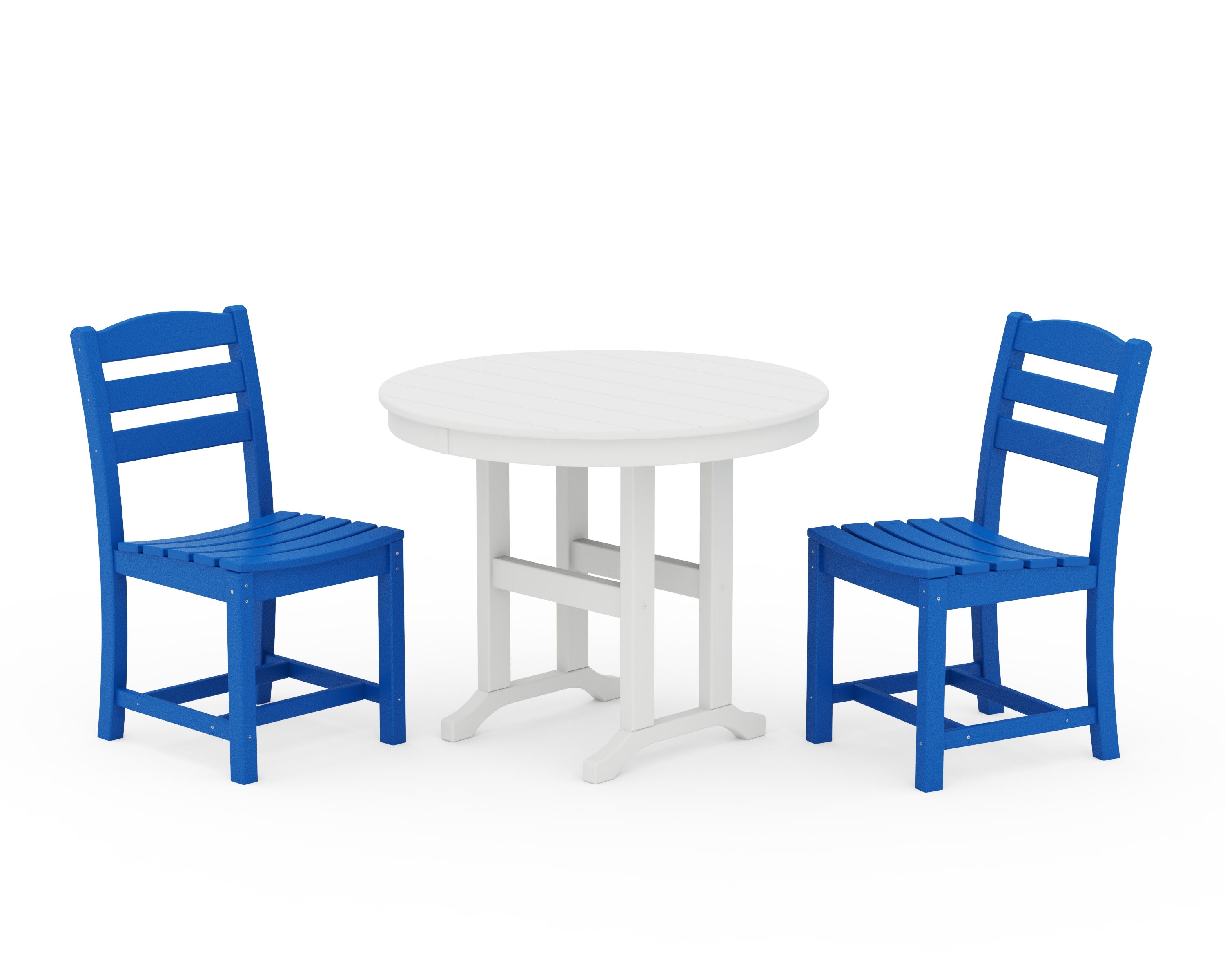 La Casa Caf Side Chair 3-Piece Round Dining Set in Pacific Blue / White