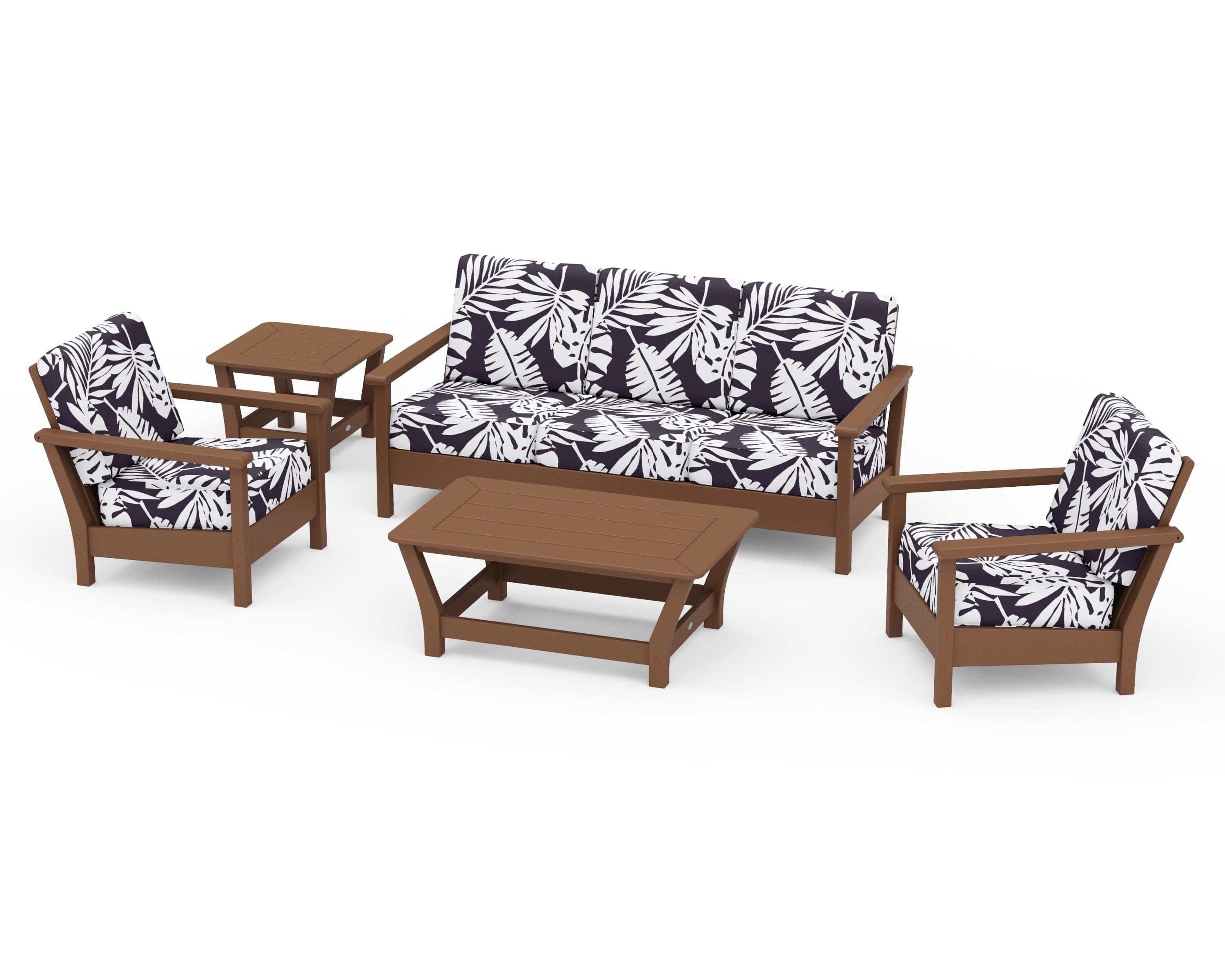 Harbour 5-Piece Deep Seating Set in Teak / Leaf Navy