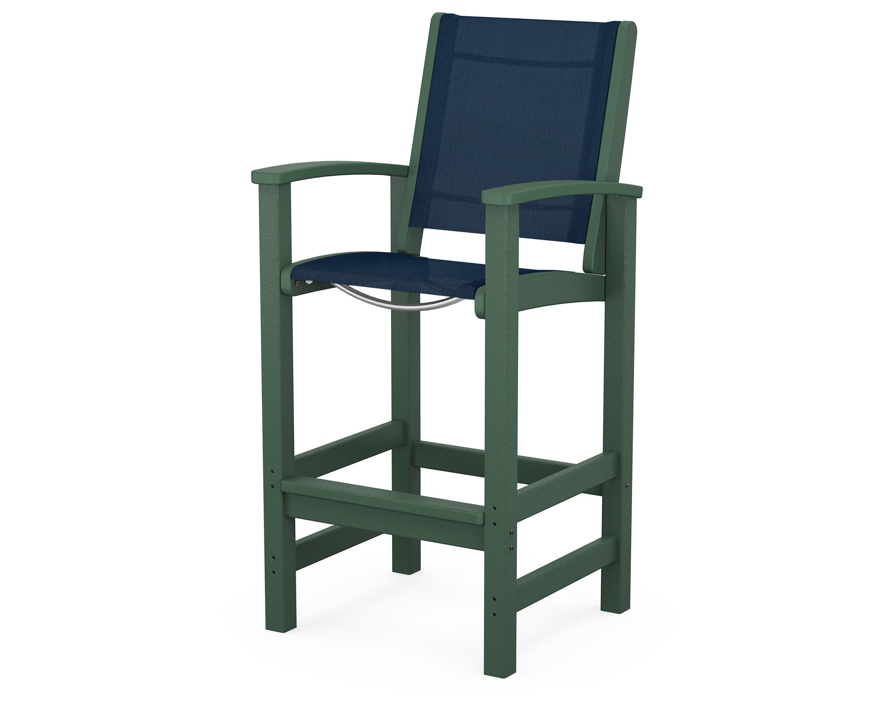 Coastal Bar Chair in Green / Navy Blue Sling
